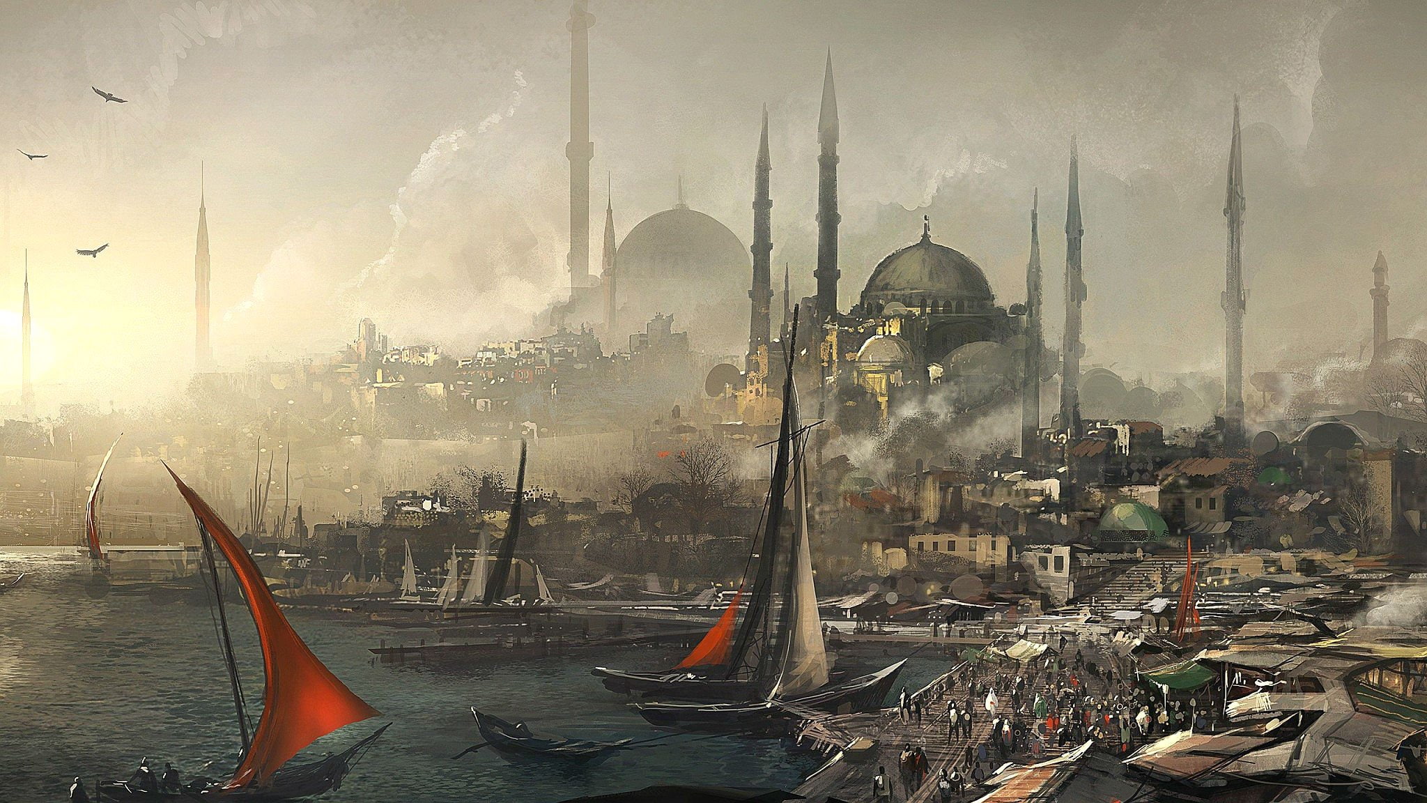 city, adventure, artwork, boat, sandbox, rpg, online, art, ship, fantasy, painting, archeage, 1080P, mmo, HD Wallpaper