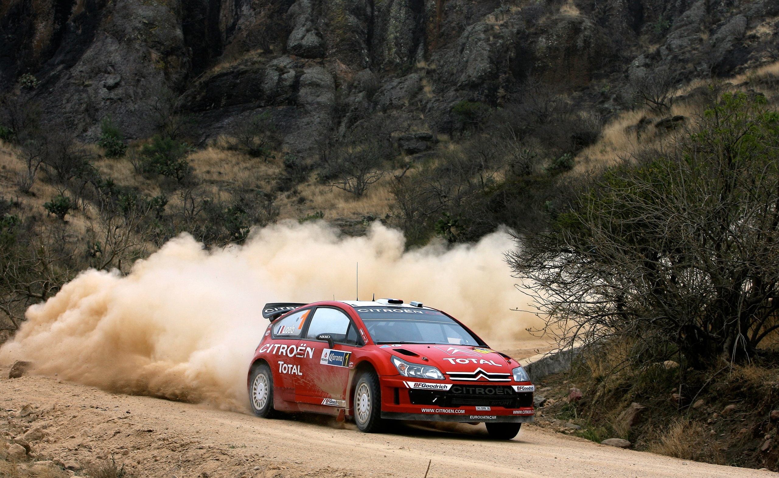 motor vehicle, nature, land vehicle, rally, Citroen, 2K, land, hatchback, plant, car, tree, Cars, c, no people, pollution, red, day, outdoors, door, smoke - physical structure, HD Wallpaper