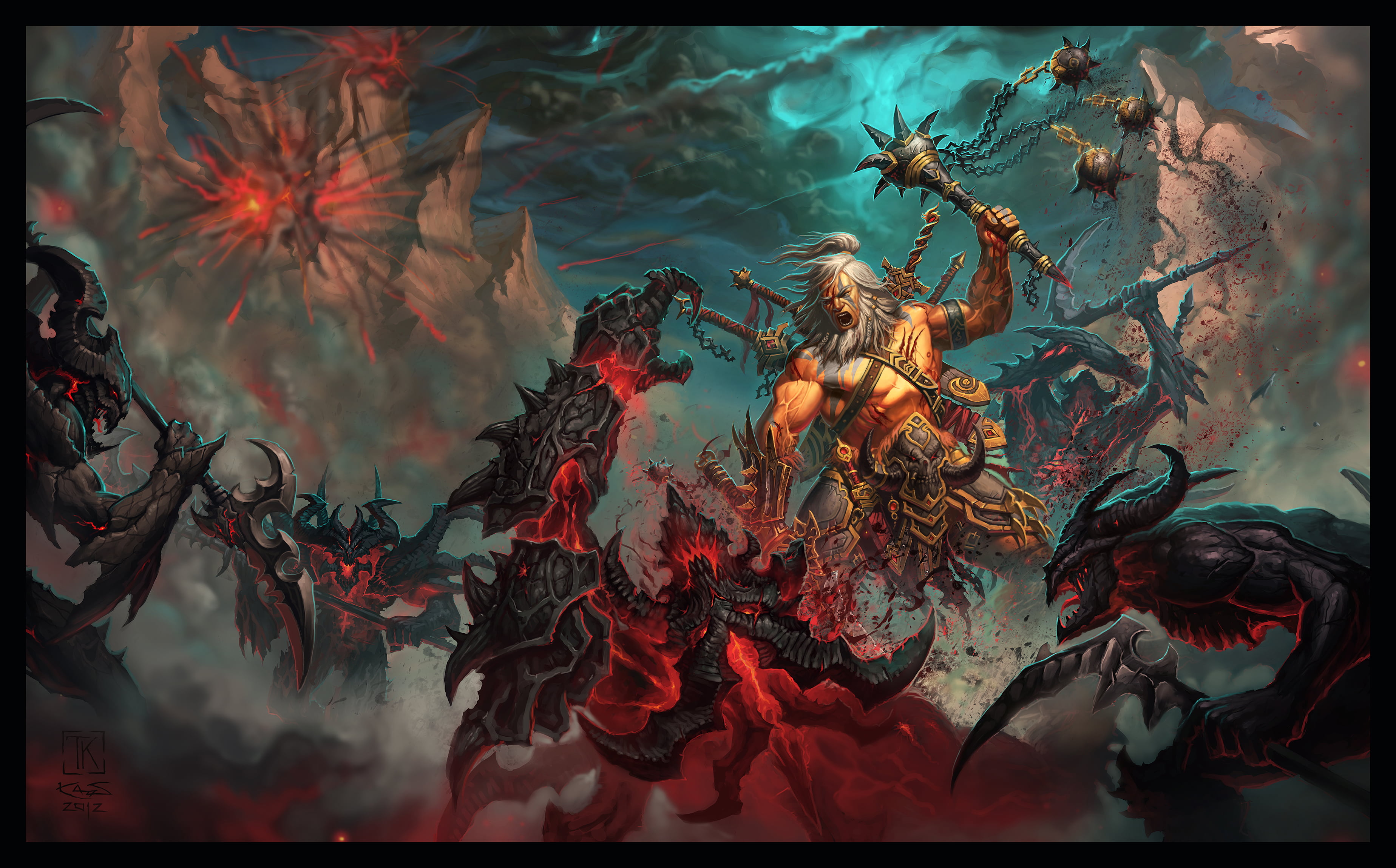 no people, vertebrate, blizzard, Diablo 3: Reaper of Souls, group of animals, barbarian, animal wildlife, darkness, diablo 3, battle, rpg, large group of animals, HD Wallpaper