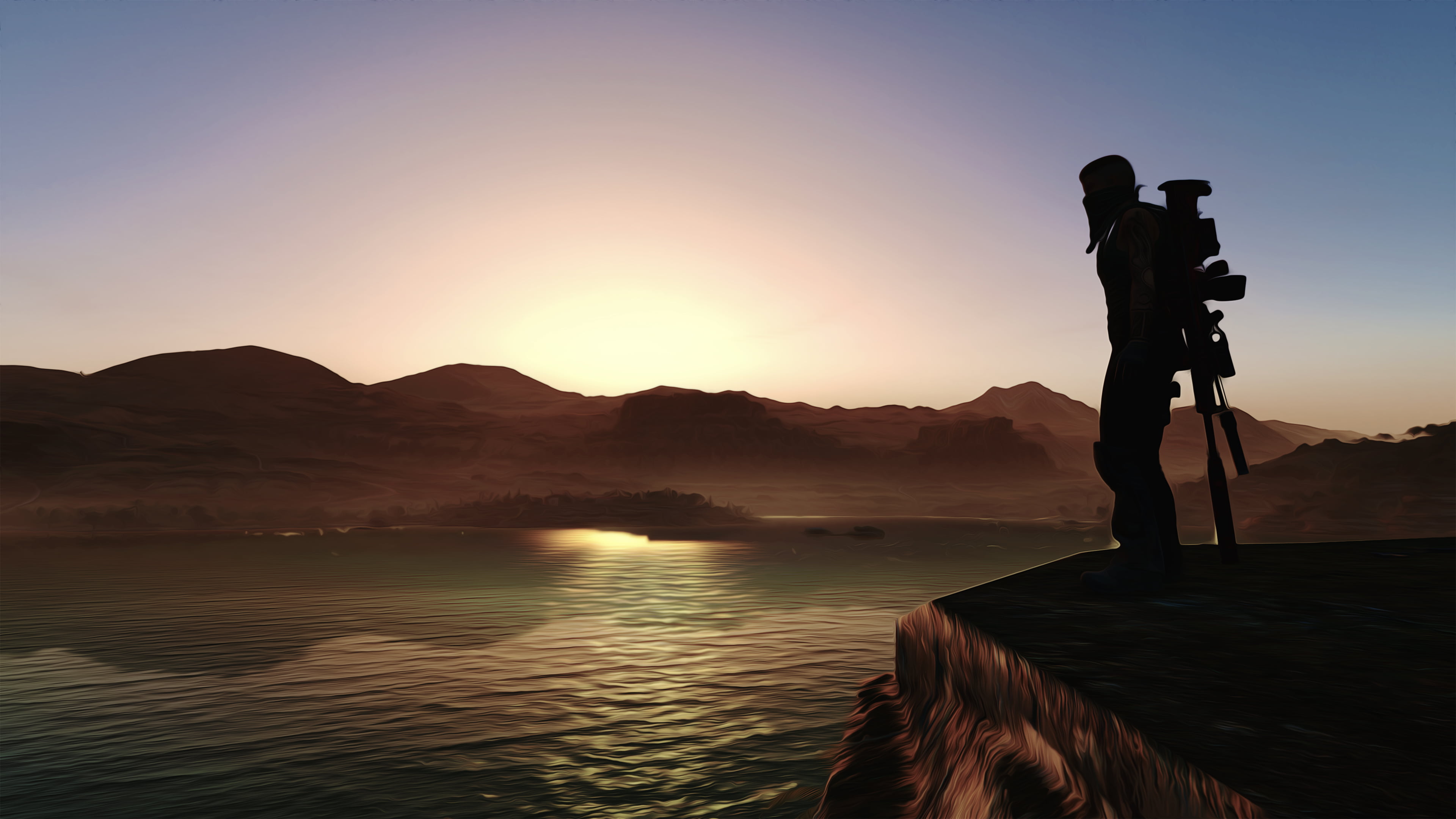 nature, mountains, rock, beauty in nature, Tom Clancys Ghost Recon Wildlands, tranquil scene, people, silhouette, leisure activity, water, 4K, men, scenics - nature, HD Wallpaper