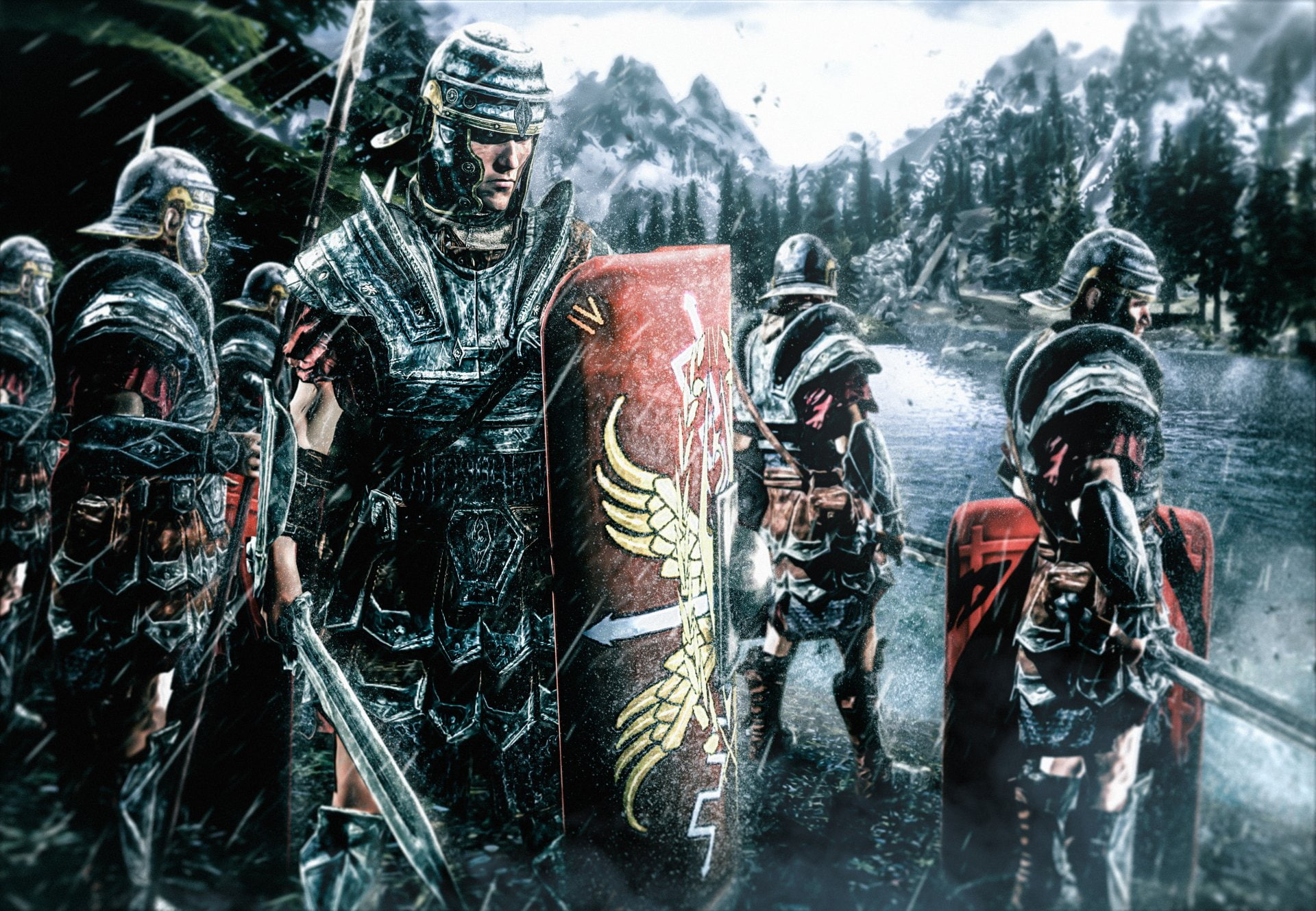 Shield, Warrior, 1080P, Rain, Armor, Fantasy, Sword, Roman Legionary, HD Wallpaper