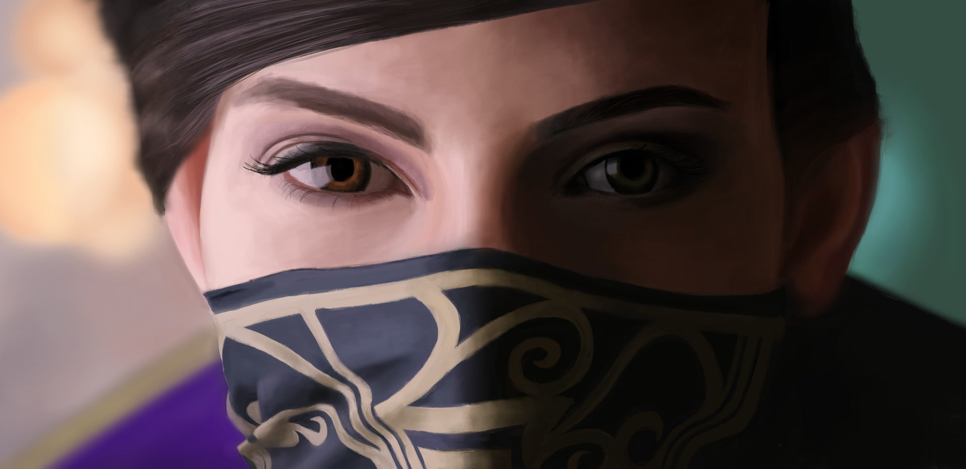 one person, looking at camera, indoors, human body part, women, dishonored 2, hairstyle, artwork, digital art, close-up, emily kaldwin, artist, obscured face, HD Wallpaper