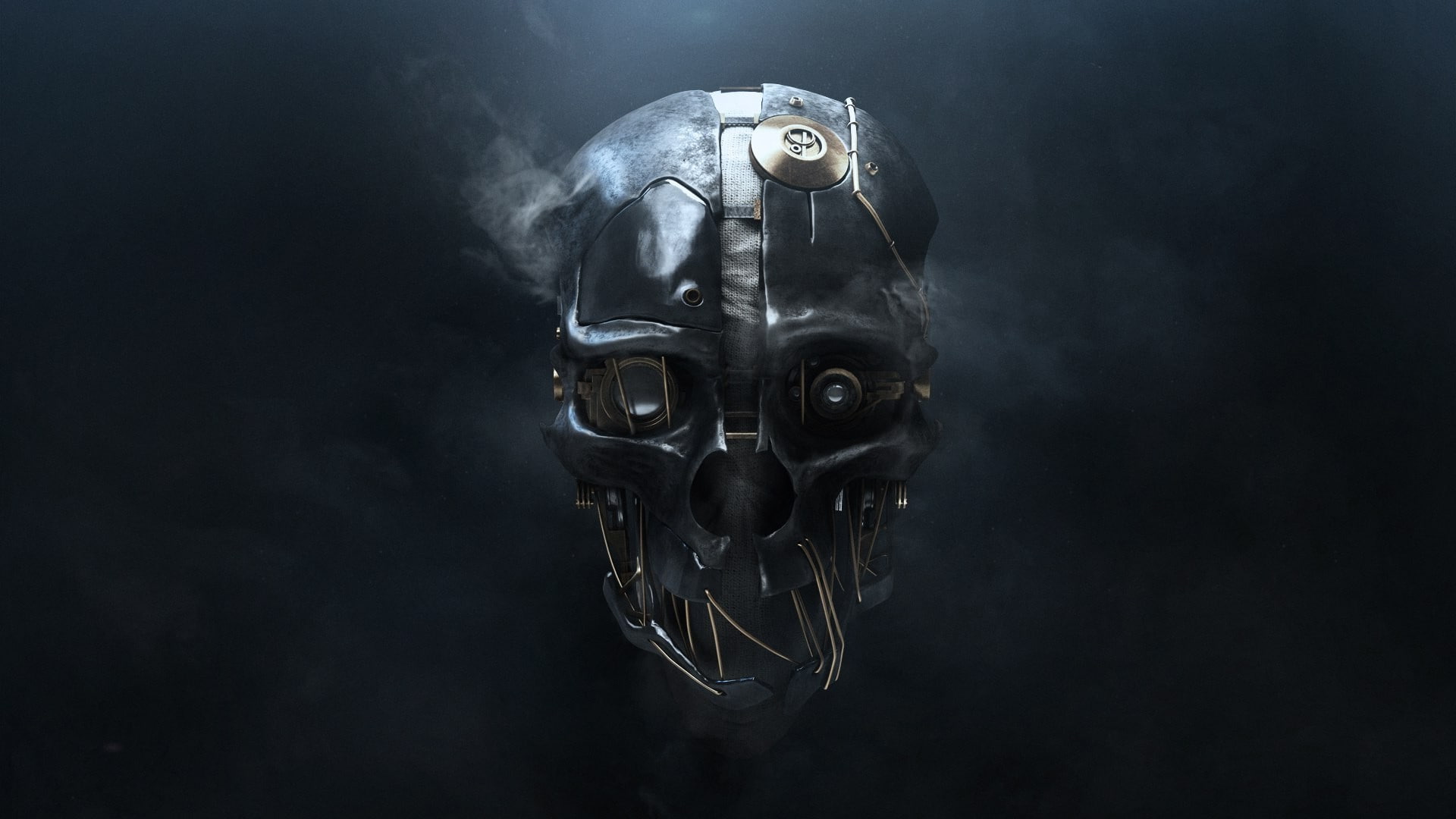 mask - disguise, studio shot, digital composite, emotion, mask, skull simple background 3d metal wires smoke technology dishonored video games corvo attano, HD Wallpaper