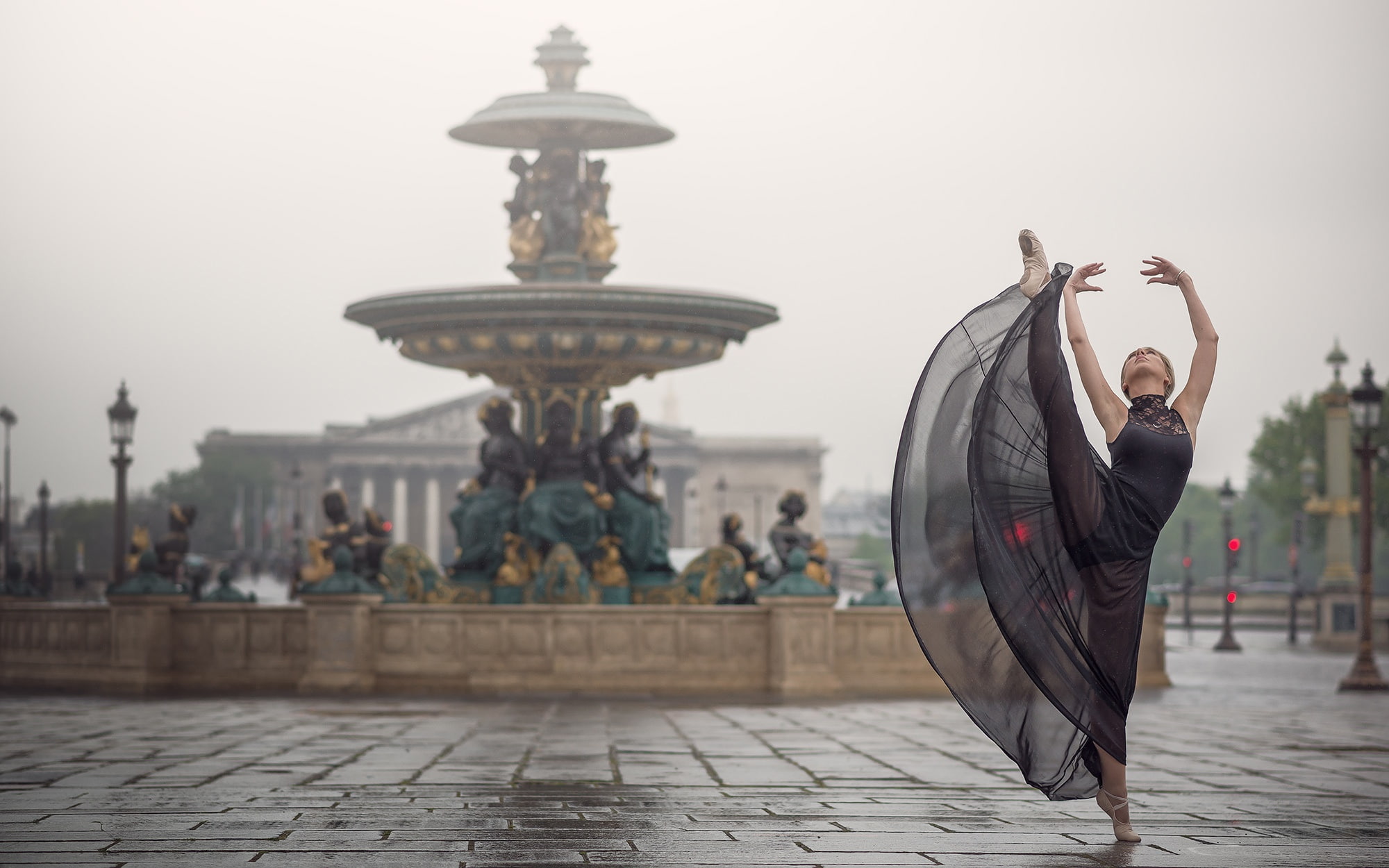 France, fountain, mood, 1080P, Paris, Johanna Lorand Guilbert, ballerina, dance, HD Wallpaper