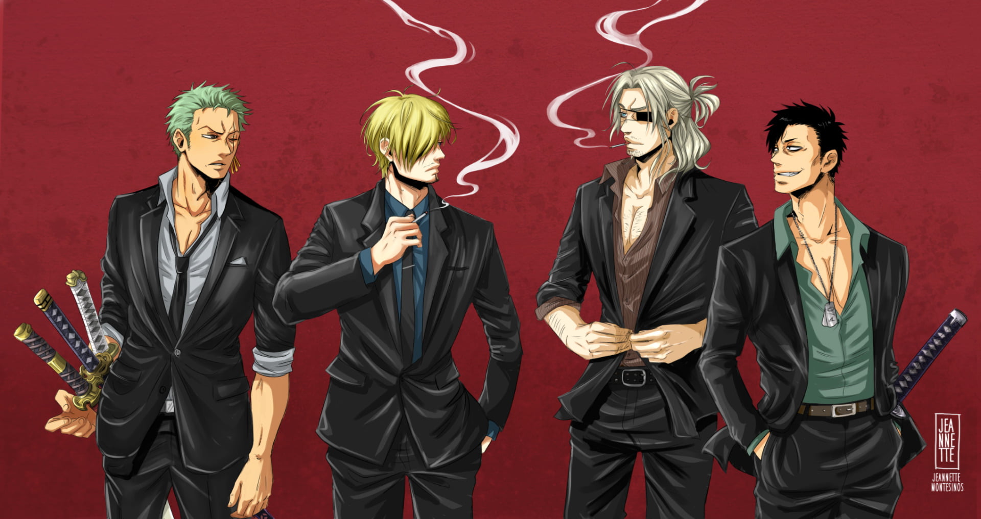 young women, portrait, Gangsta., men, women, standing, Sanji (One Piece), Worick Arcangelo, colored background, 1080P, young adult, indoors, young men, HD Wallpaper