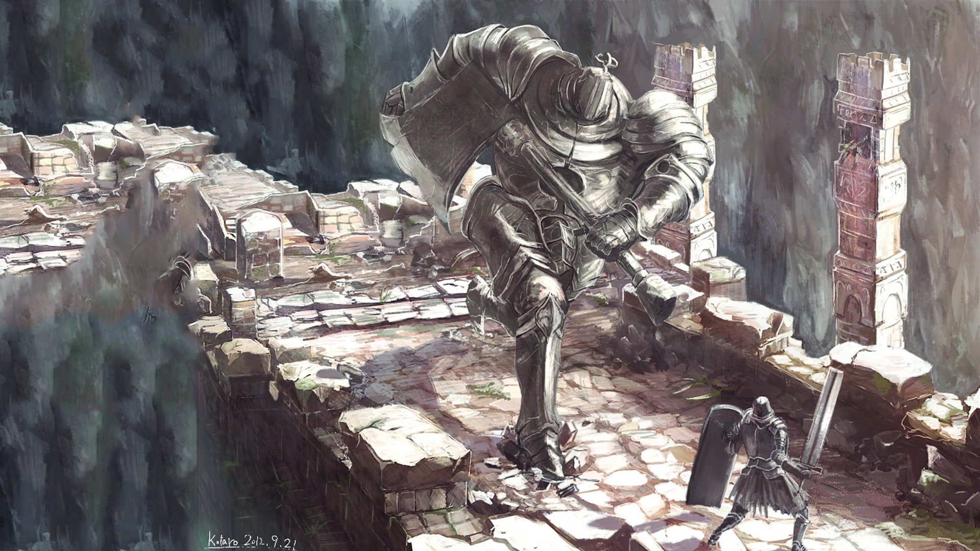 building, creativity, run-down, history, representation, outdoors, day, no people, sunlight, sculpture, Iron Golem (Dark Souls), 1080P, art and craft, HD Wallpaper