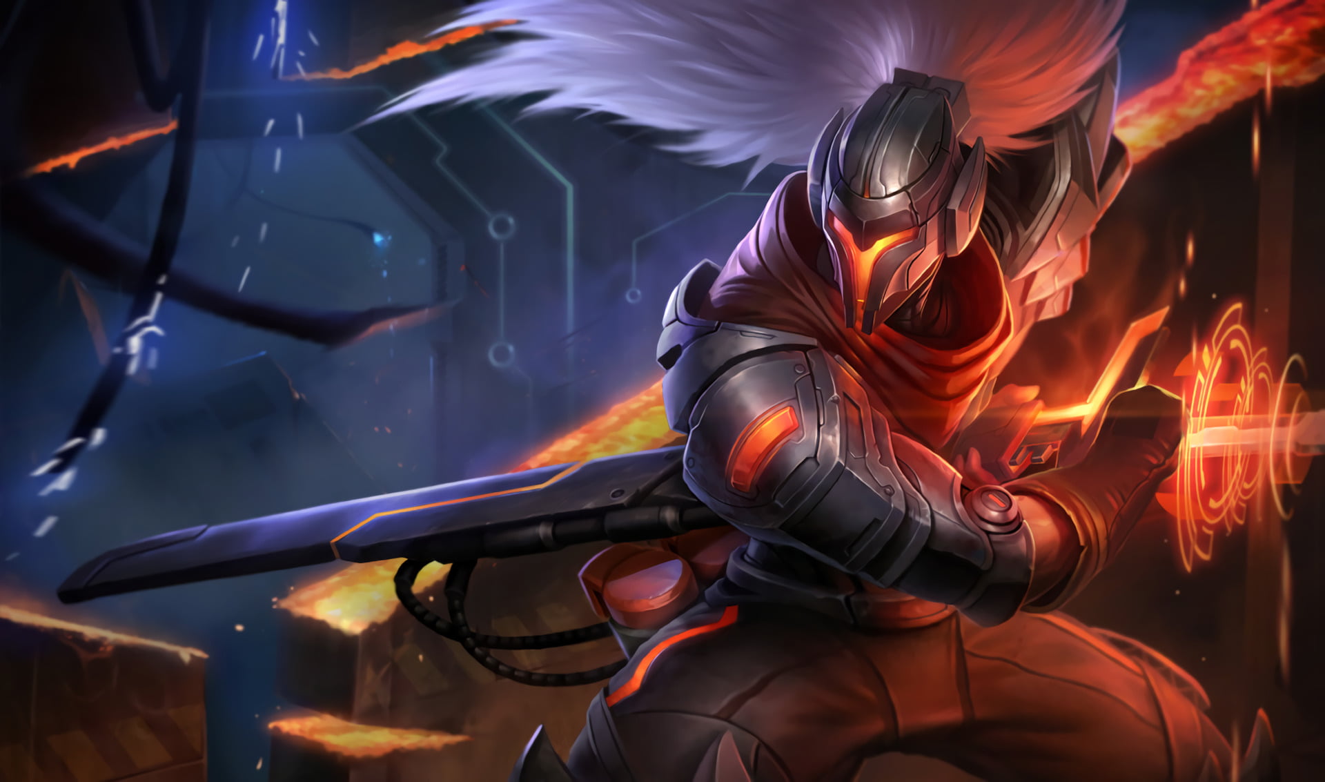 science, space, character, robot, protection, stage, Video Game, water, fire - Natural Phenomenon, orange color, illustration, metal, League Of Legends, HD Wallpaper