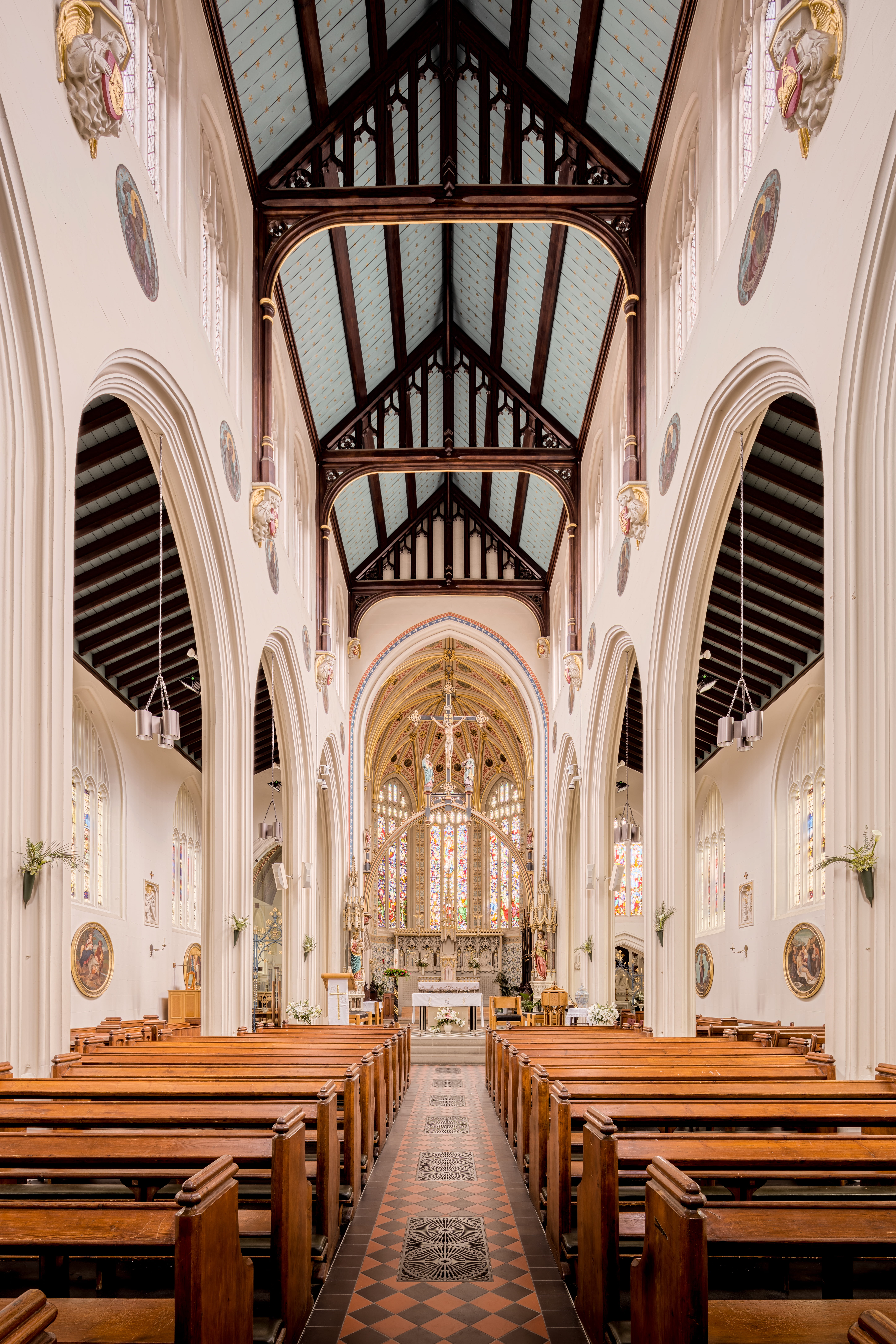 bench, indoors, ceiling, arch, interior, place of worship, history, empty, architecture, church, white, 8K, aisle, brown, arched, architecture and art, Phone HD Wallpaper