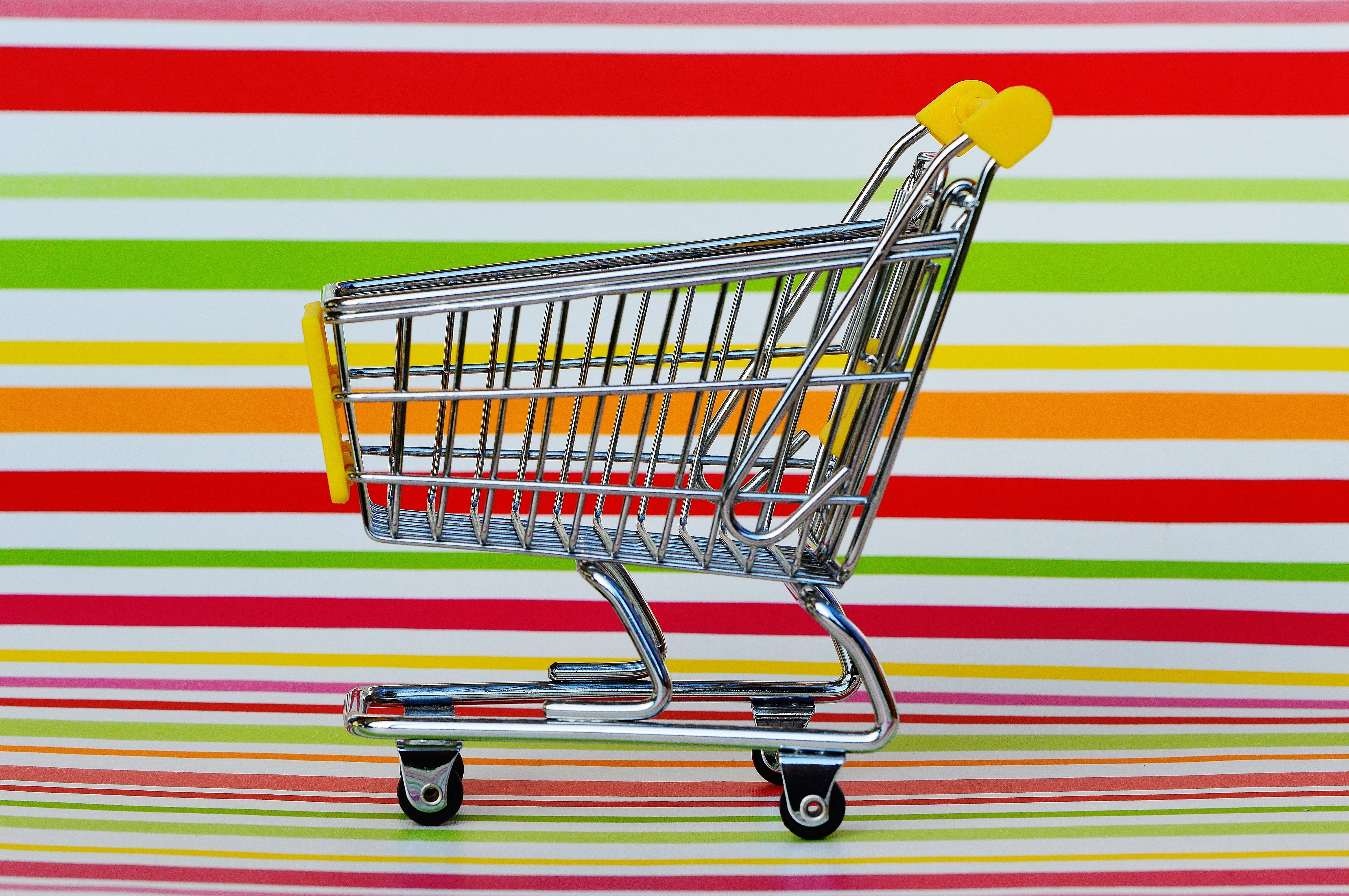 yellow, colored background, multi colored, purchasing, wheel, shopping cart, business, consumerism, trolley, gray, retail, food, wheels, buying, metal, HD Wallpaper