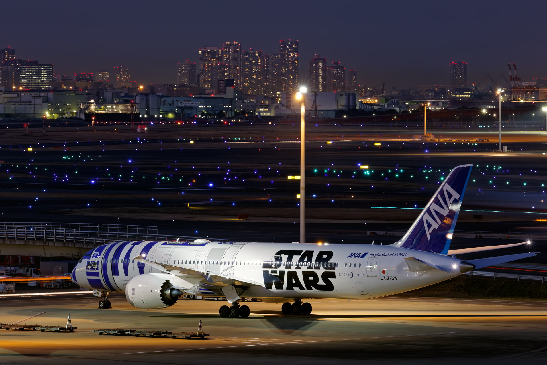 the plane, 1080P, 787-9, jet, passenger, Boeing, the city, lights, the evening, HD Wallpaper