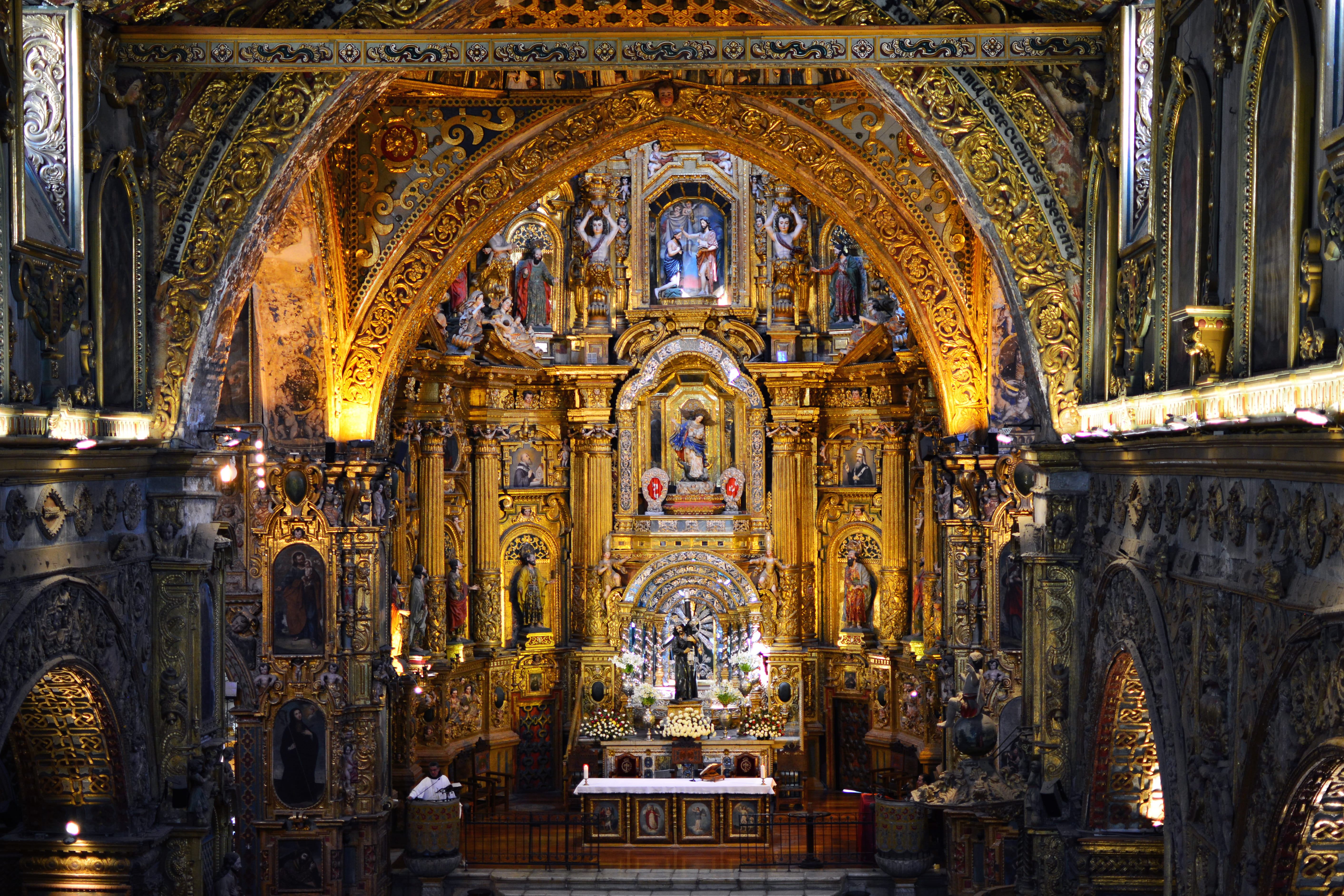 travel destinations, day, mural, building exterior, place of worship, ornate, ecuador, representation, ceiling, spirituality, god, art and craft, architecture, HD Wallpaper