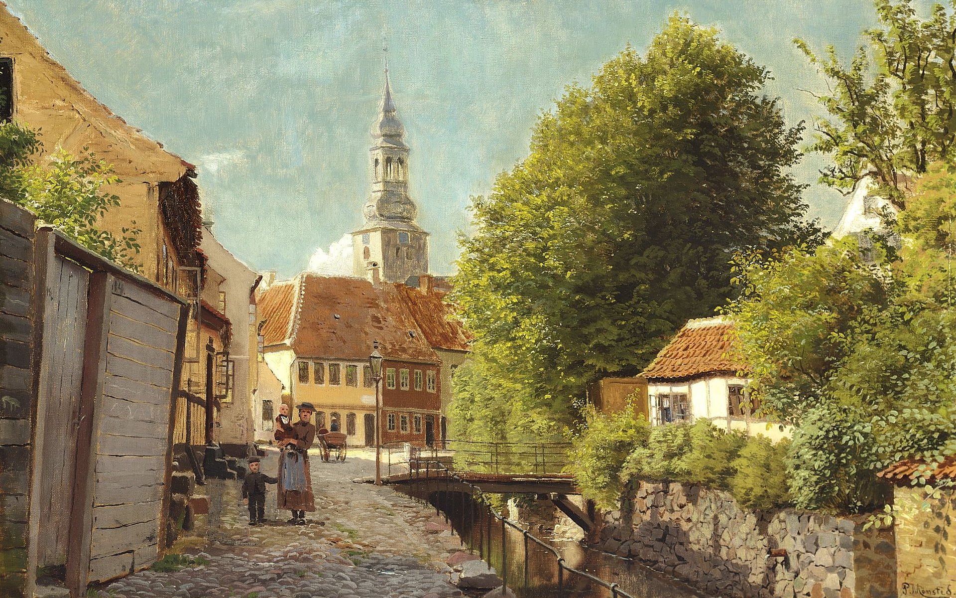 Danish painter, Danish realist painter, Peter Merk Of Menstad, 1880, Summer day in Aalborg ( Denmark ), 1080P, oil on canvas, Peder Mørk Mønsted, A Summers, HD Wallpaper