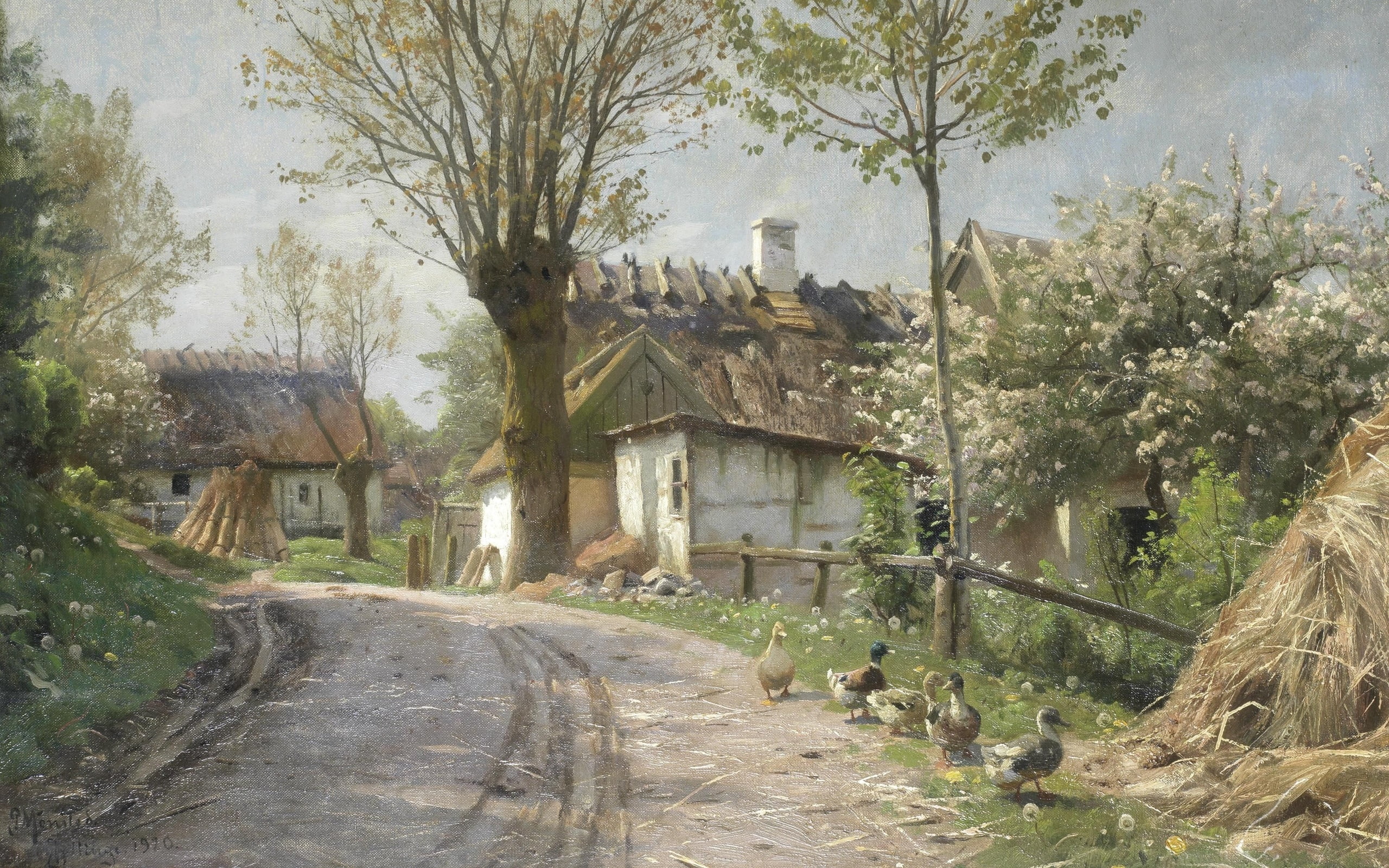 Danish painter, Danish realist painter, 2K, A cauntry lane . Jyllinge, 1920, Peter Merk Of Menstad, Zhavoronkov V. Yelling Sadska, Peder Mørk Mønsted, HD Wallpaper