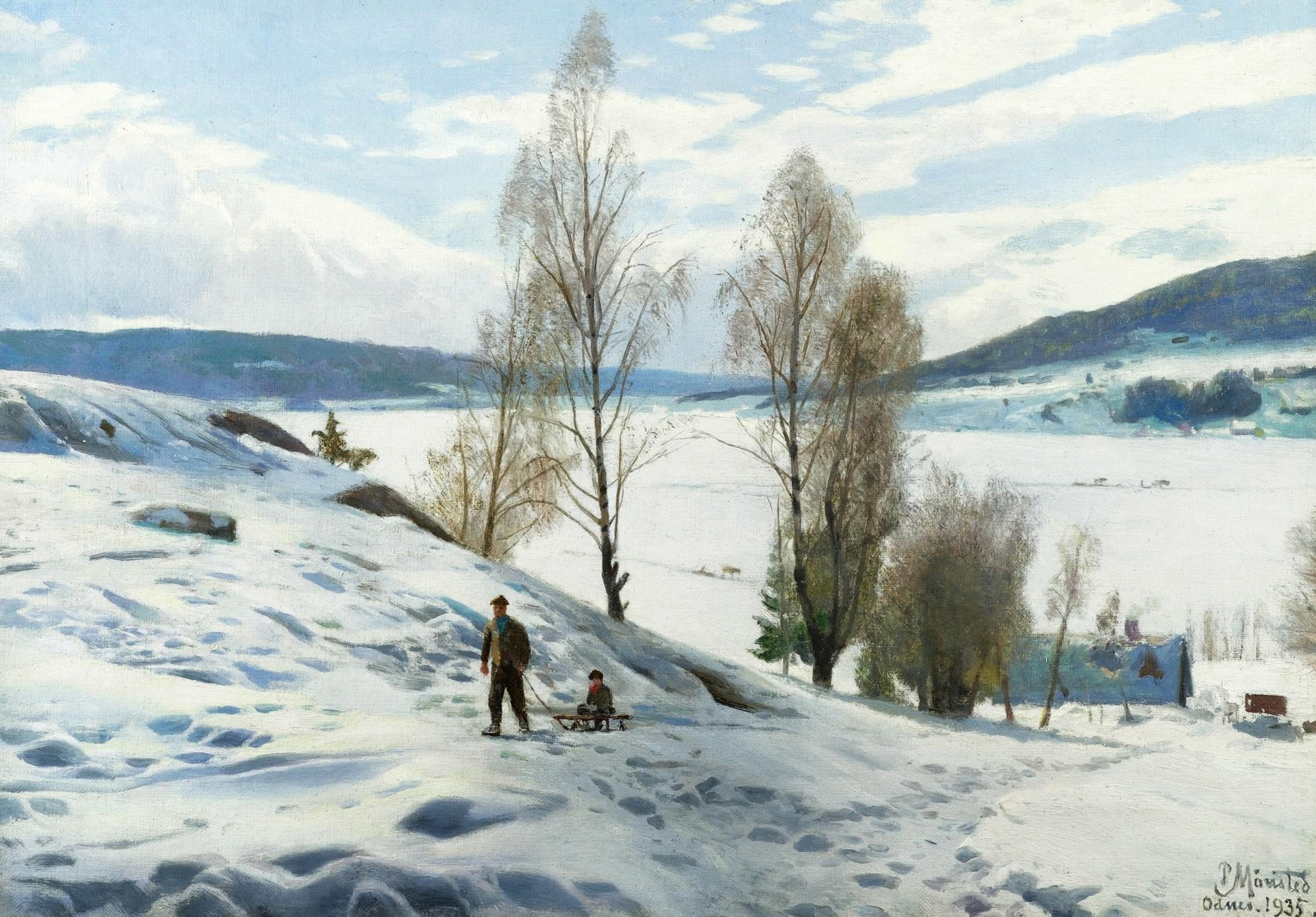 hills, Winter in Odnes. Norway, trees, landscape, nature, Peder Mørk Mønsted, 1080P, Peter Merk Of Menstad, snow, picture, HD Wallpaper