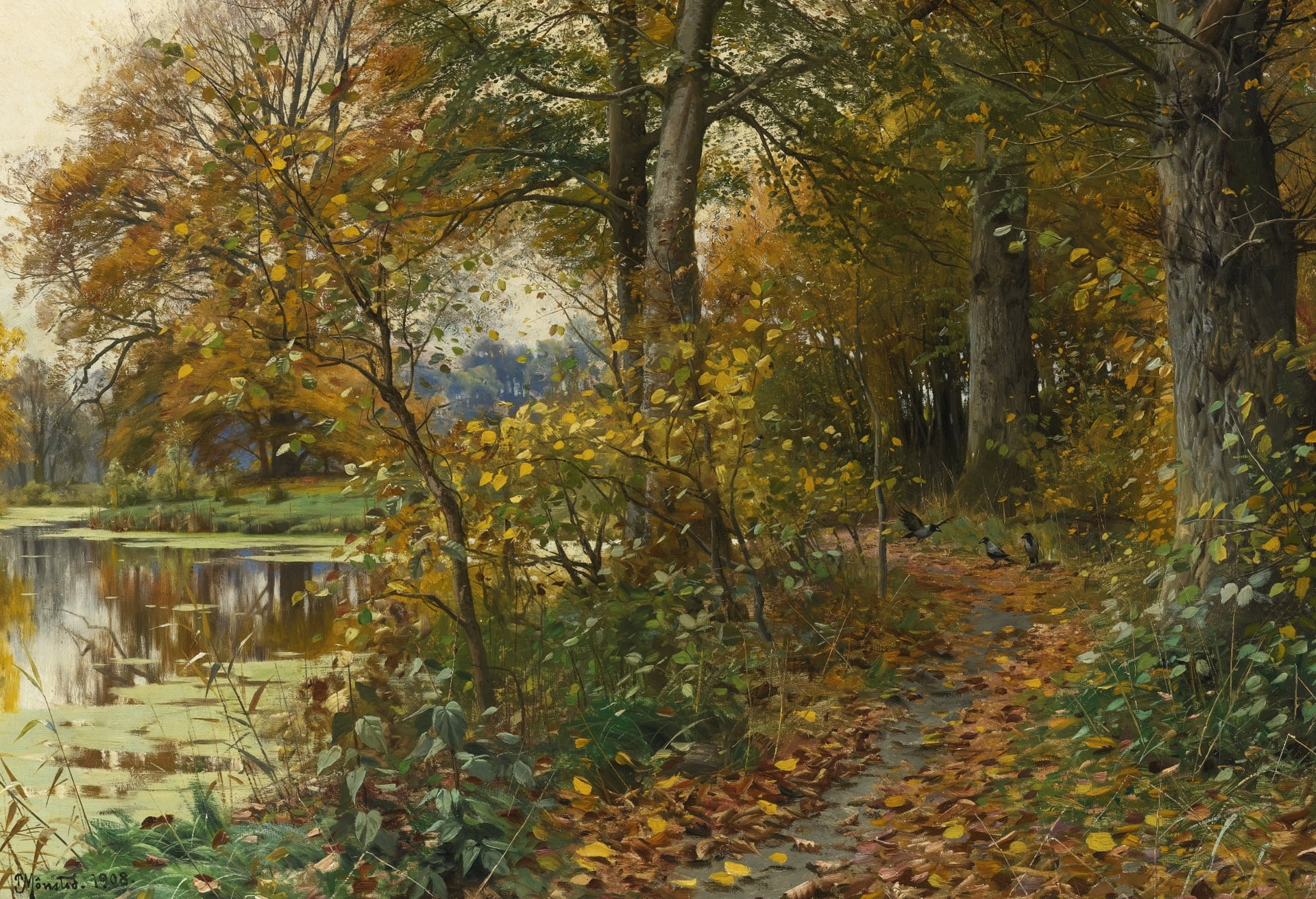 outdoors, tranquility, no people, river, autumn, picture, leaves, growth, beauty in nature, day, path, landscape, tree, architecture, plant, tranquil scene, HD Wallpaper