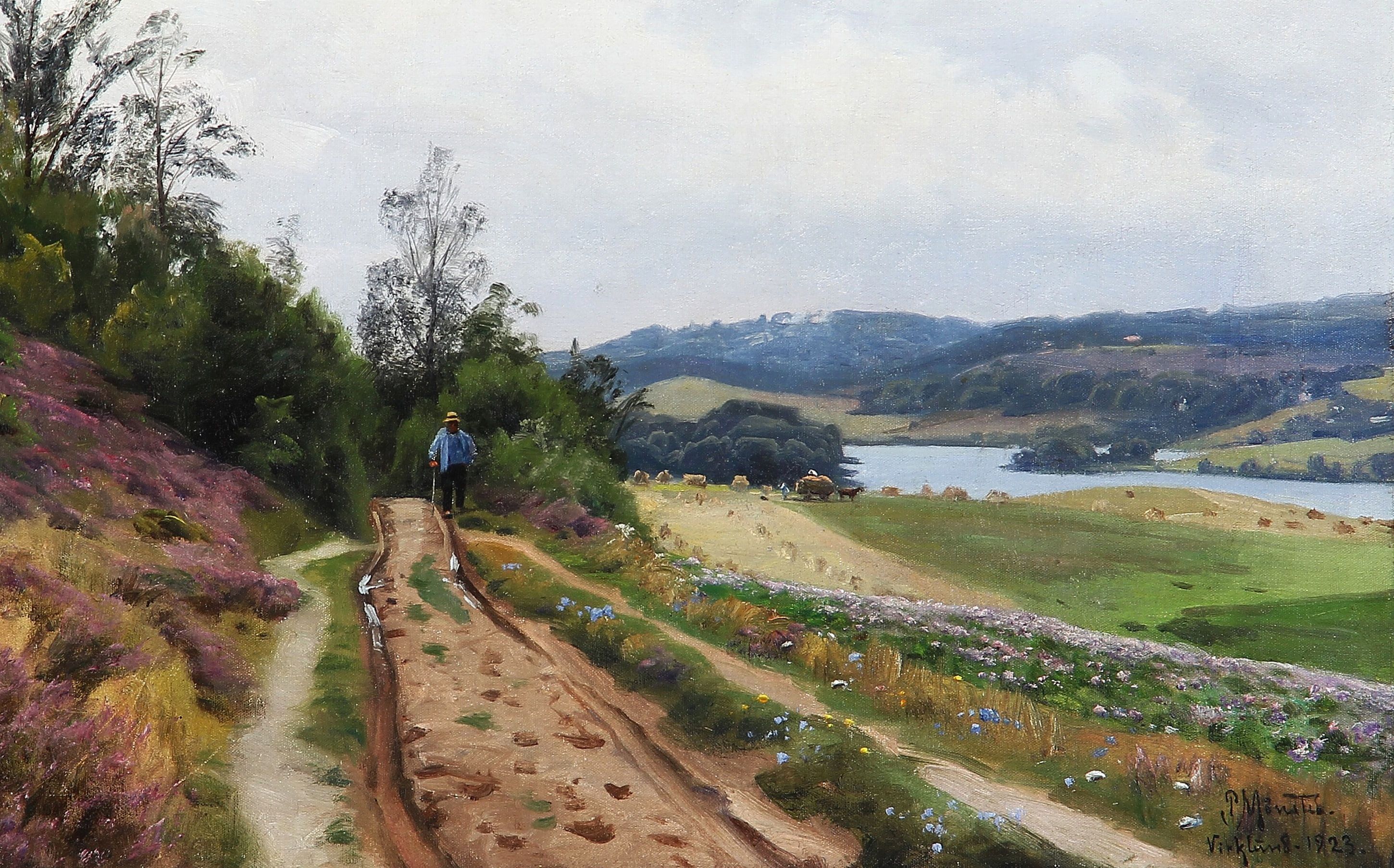 picture, traveler, Peder Mørk Mønsted, Peter Merk Of Menstad, nature, 2K, river, landscape, The road to Virklund. Denmark, HD Wallpaper