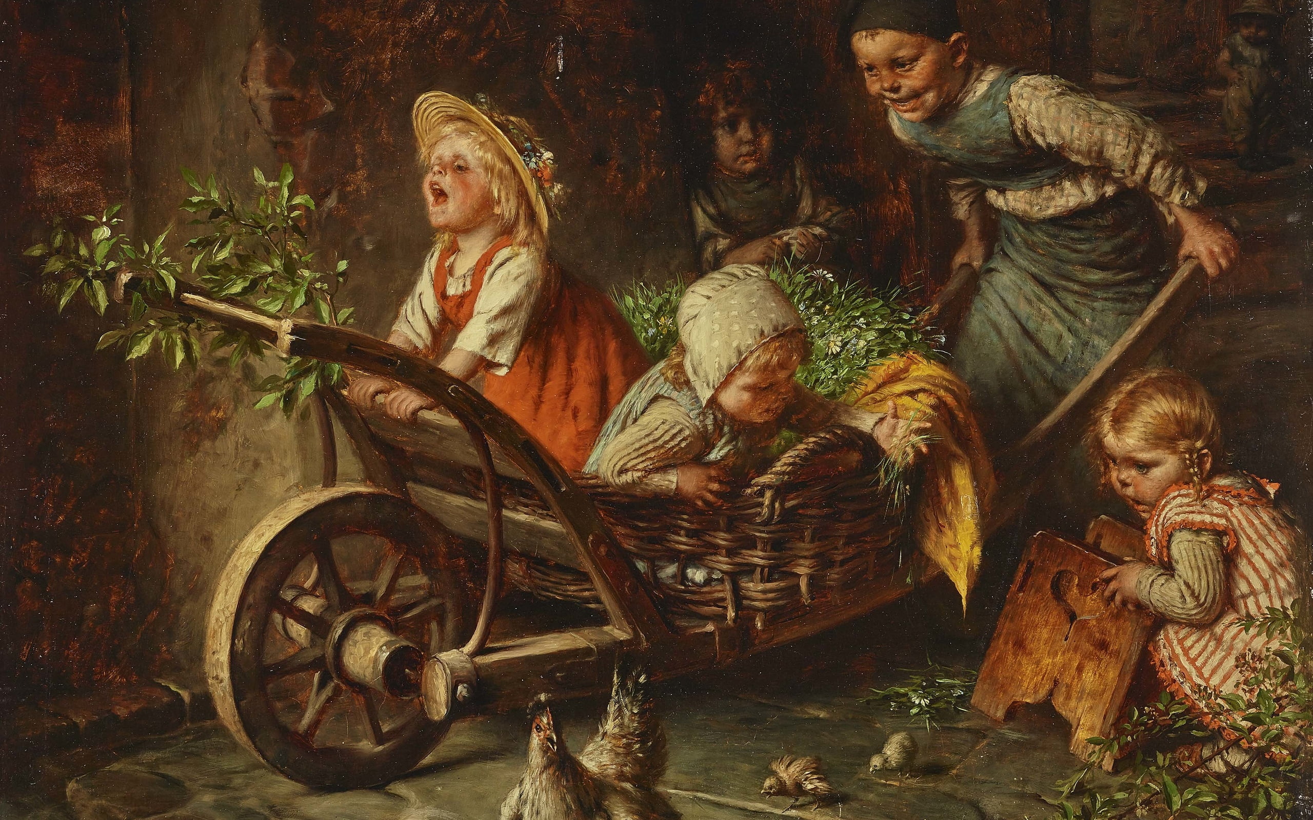 The Arrival Of The Express, oil on canvas, The Munich school, German painter, Munich School, Hermann von Kaulbach, 2K, Arrival of the Express Train, HD Wallpaper
