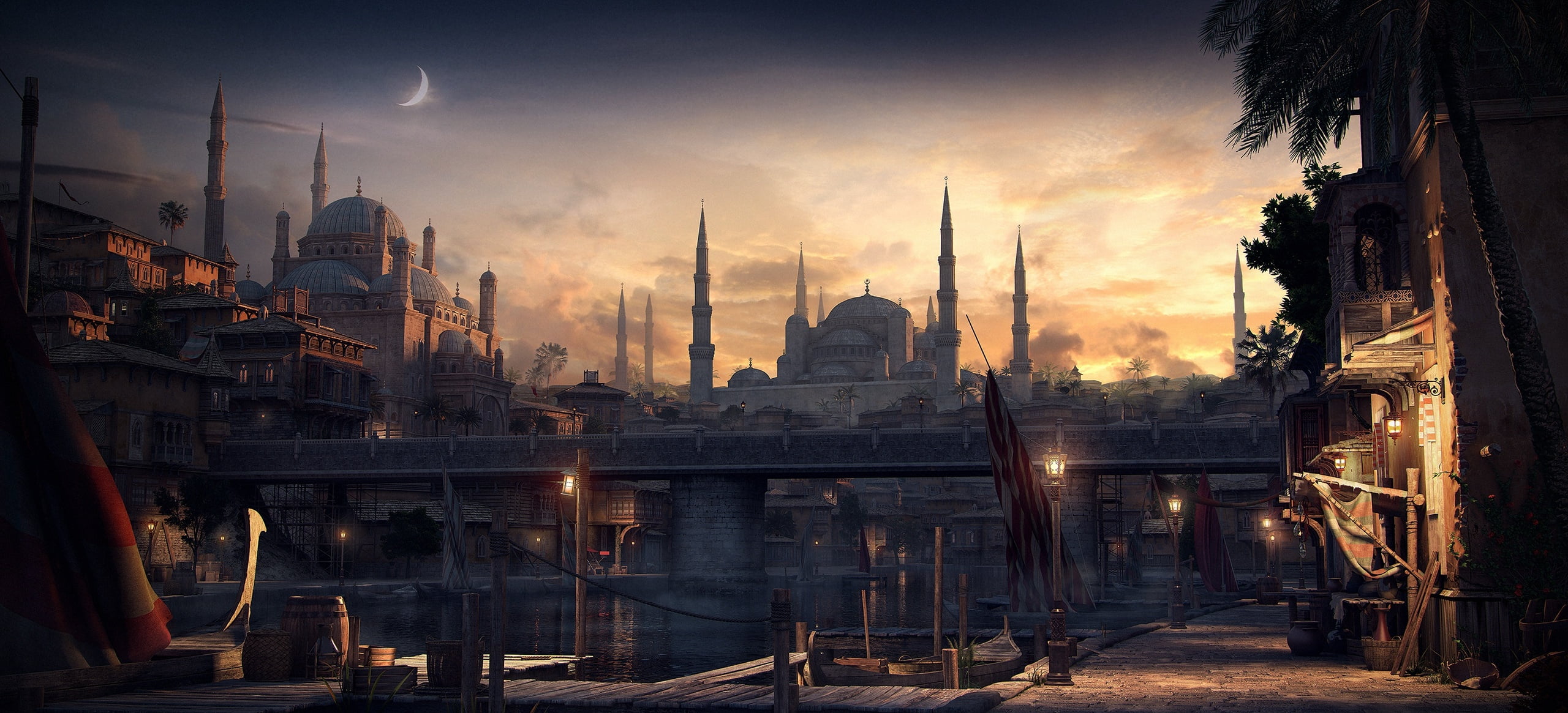 Fantasy, Bridge, City, 2K, Building, Constantinople, Mosque, HD Wallpaper