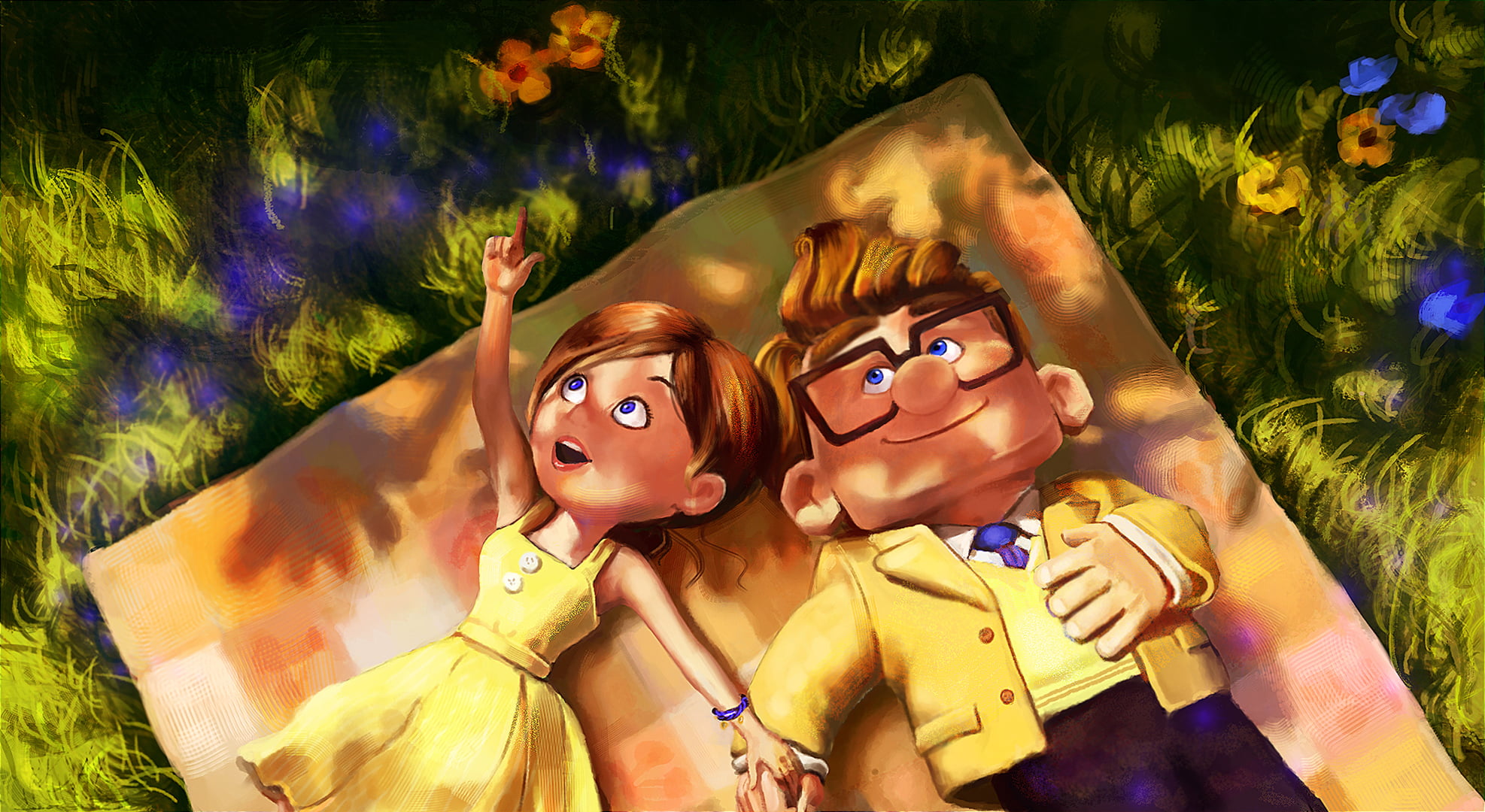 young women, Carl, women, childhood, up, females, high angle view, 1080P, contemplation, night, adult, art and craft, cartoon, characters, people, two people, HD Wallpaper