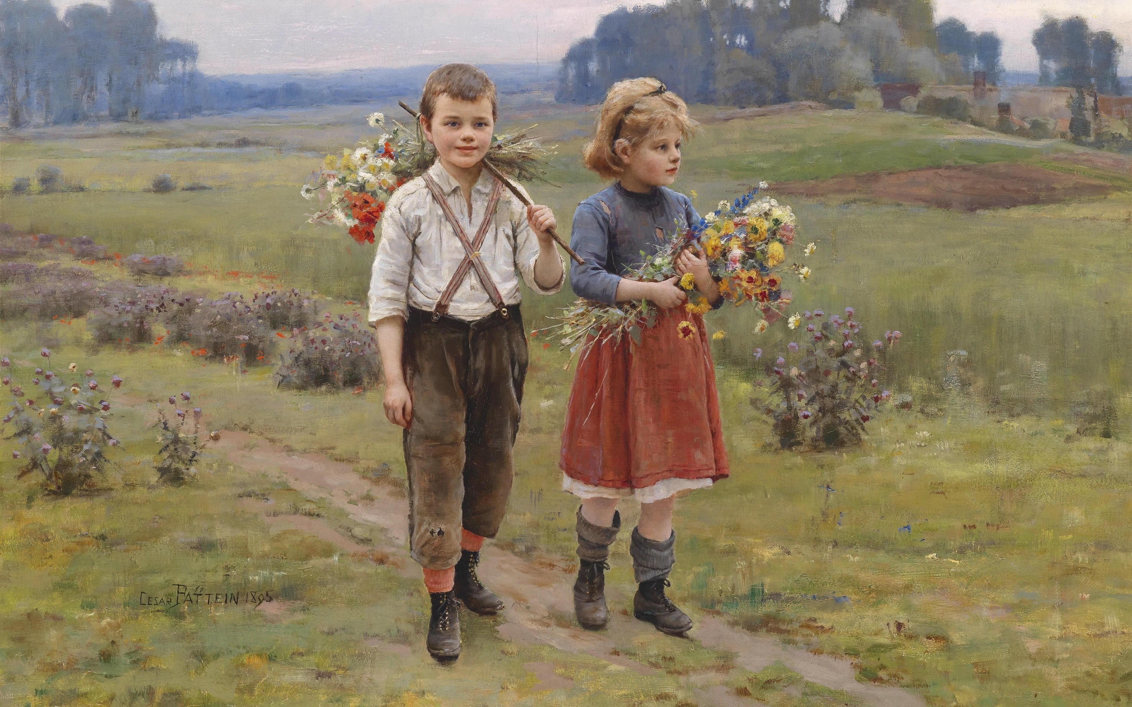 Caesar Pattan, 4K, The kids are coming home, Cesar Pattein, Children Returning Home, 1895, French painter, HD Wallpaper