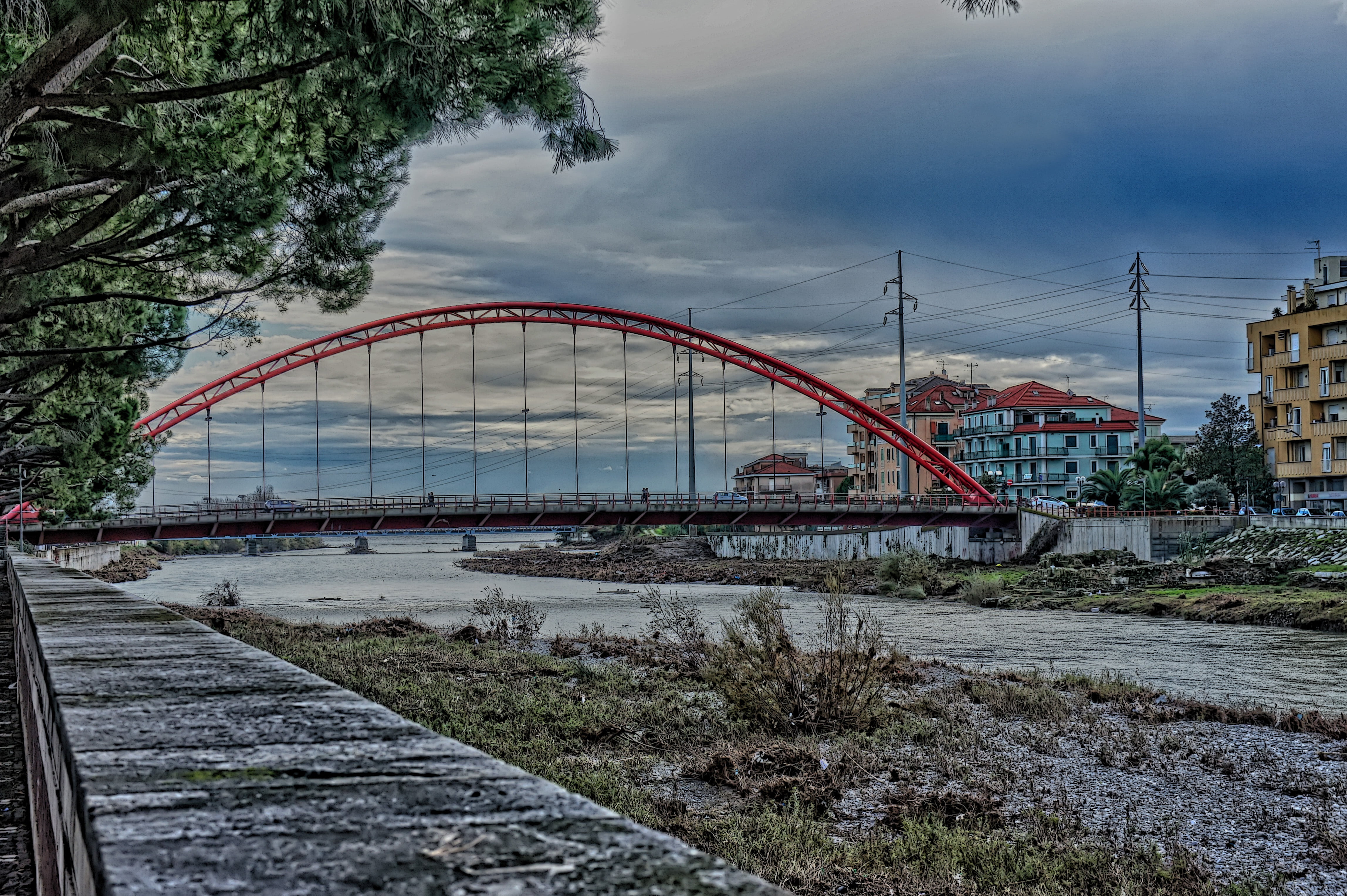 tree, covered, arch bridge, architecture, cloud - sky, arc, mouth, bridge - man made structure, plant, centa, liguria, no people, arch, shore, outdoors, HD Wallpaper