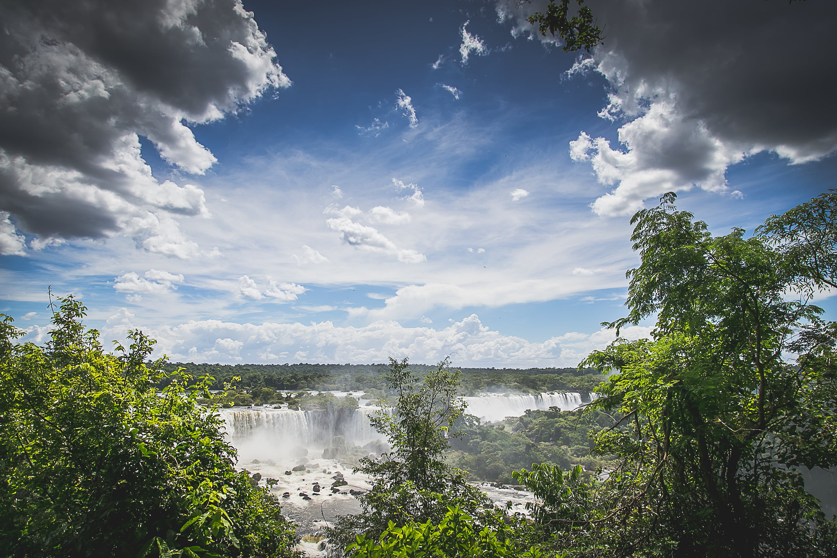 scenics - nature, rainforest, outdoors, green, white, flowing water, motion, tranquility, sunlight, daytime, scenics, clouds, water, cloud - sky, river, HD Wallpaper