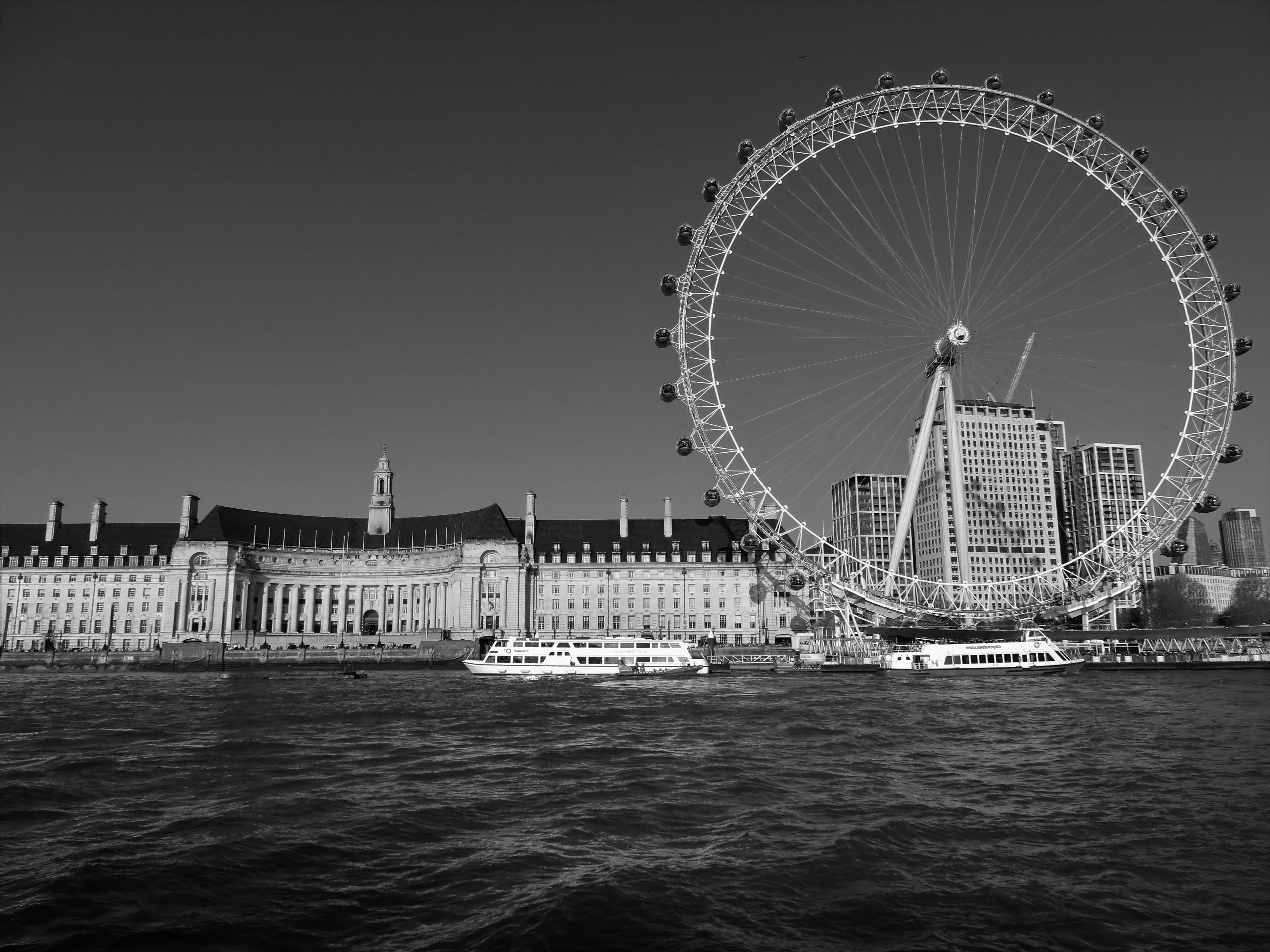 4K, united kingdom, ferris wheel, building exterior, sky, tourism, urban, clear sky, london eye, amusement park, tourist attraction, arts culture and entertainment, HD Wallpaper