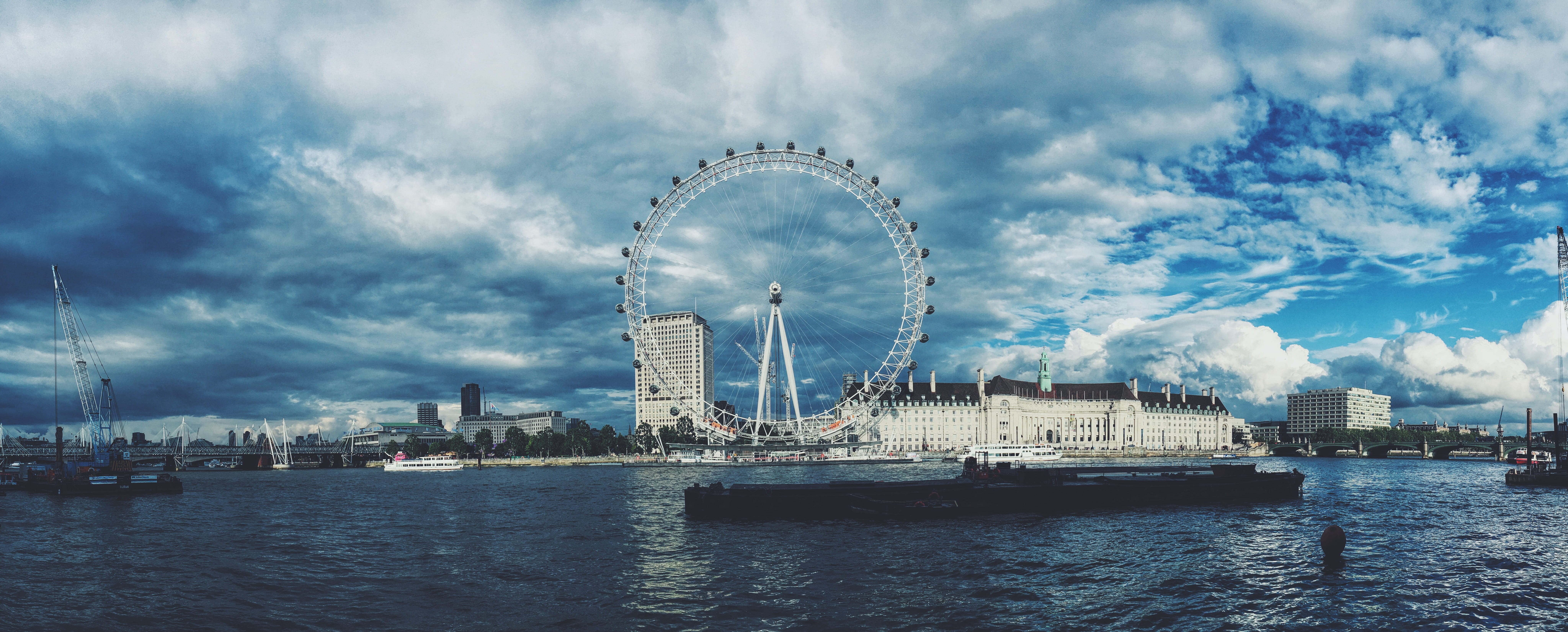 near, body of water, london - England, passenger craft, travel Destinations, history, ferris wheel, bridge - Man Made Structure, water, architecture, london, HD Wallpaper