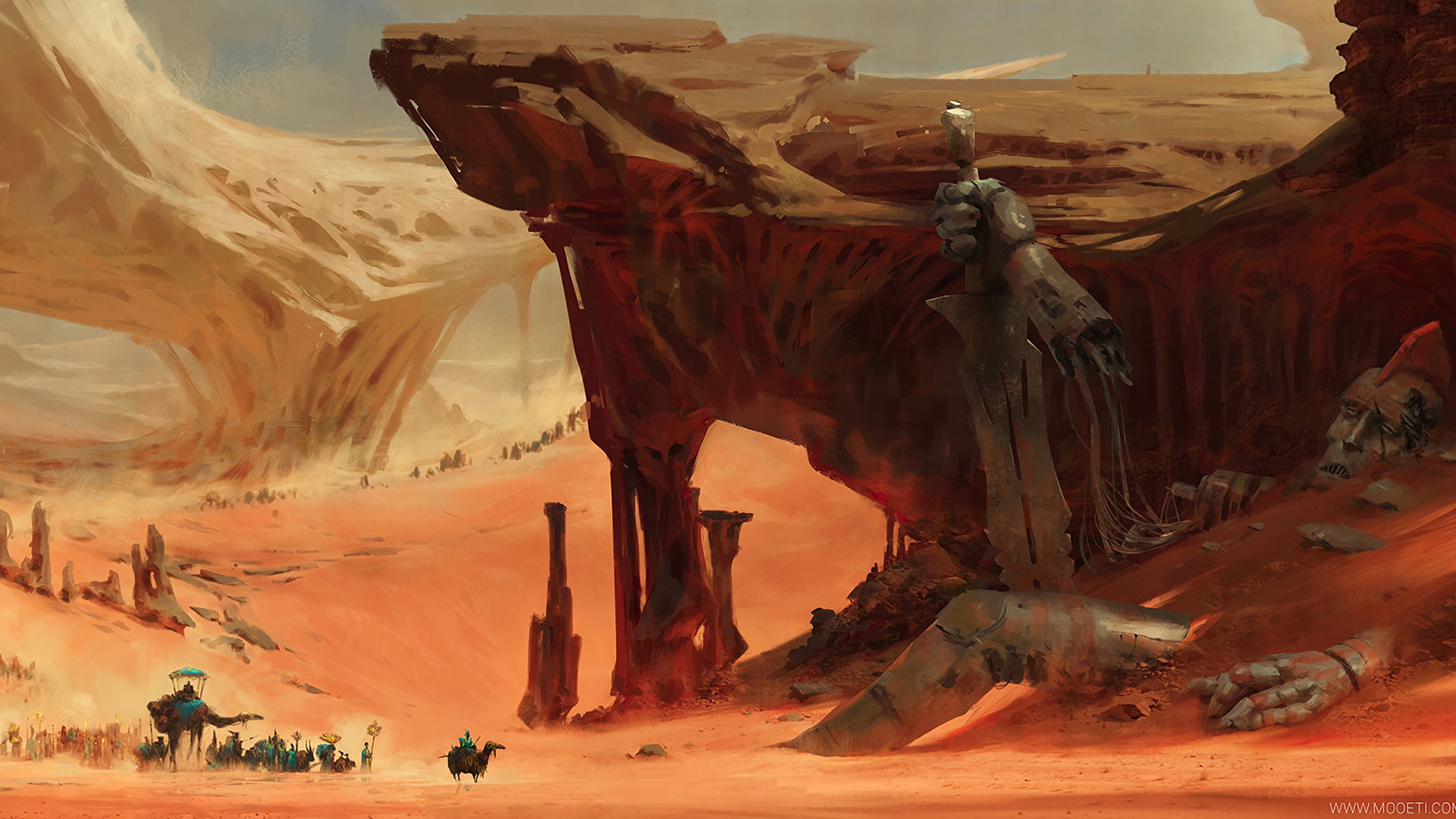 Sword, Desert, Robot, Sand, Landscape, Fantasy, Giant, 1080P, HD Wallpaper