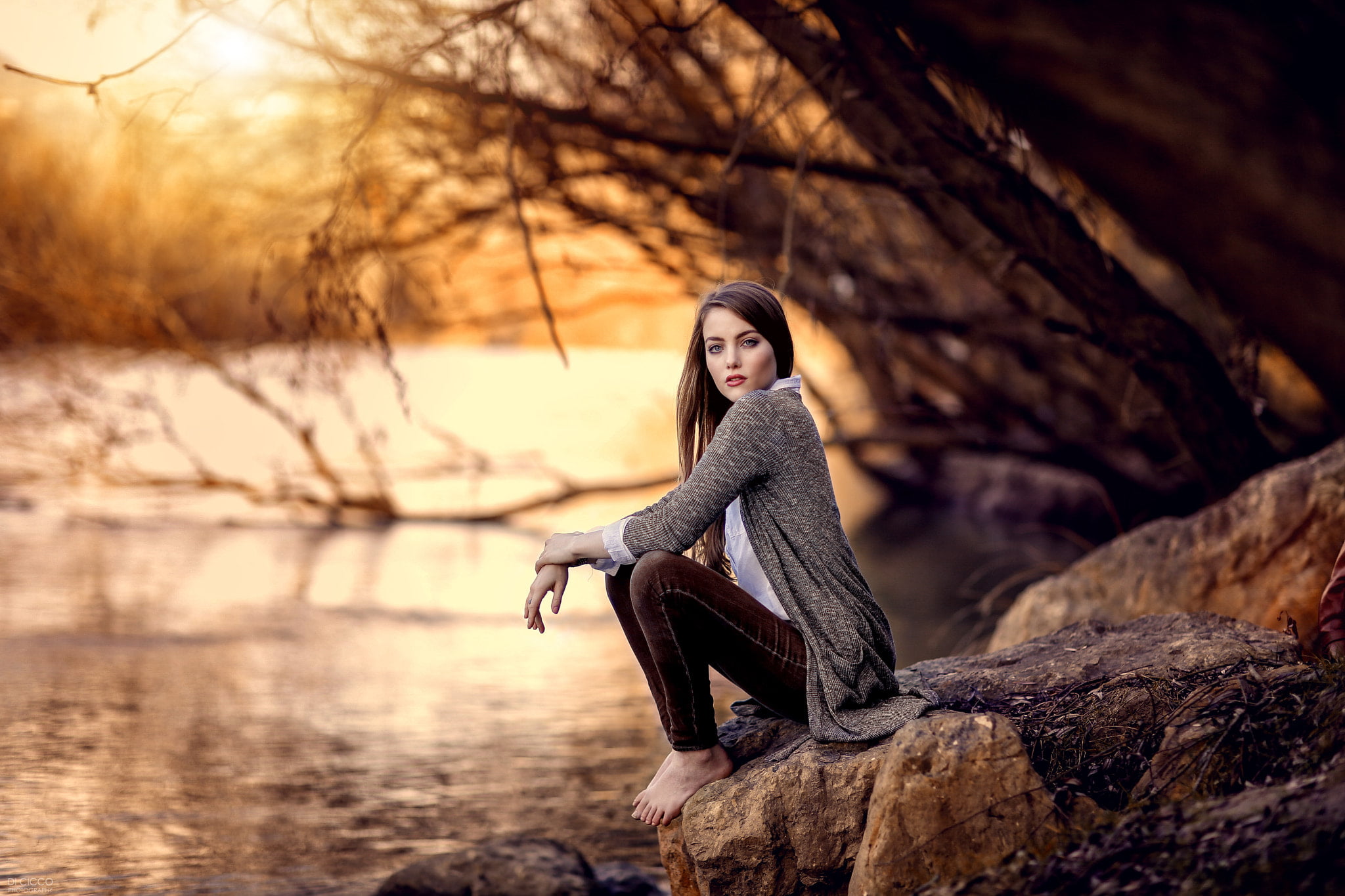 rock - object, lifestyles, beauty, women outdoors, young women, portrait, beautiful woman, water, river, Alessandro Di Cicco, rock, brunette, nature, real people, HD Wallpaper