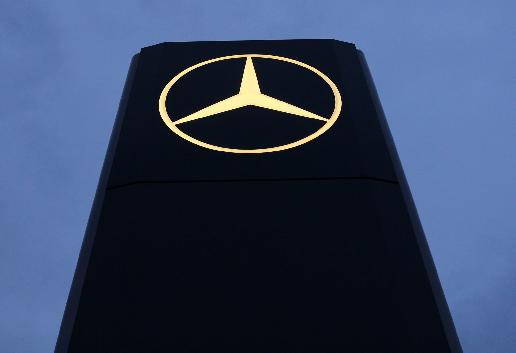 government, 1080P, benz, shape, Mercedes-Benz, symbol, mercedes, mode of transportation, no people, sky, black color, low angle view, signage, night, business, HD Wallpaper