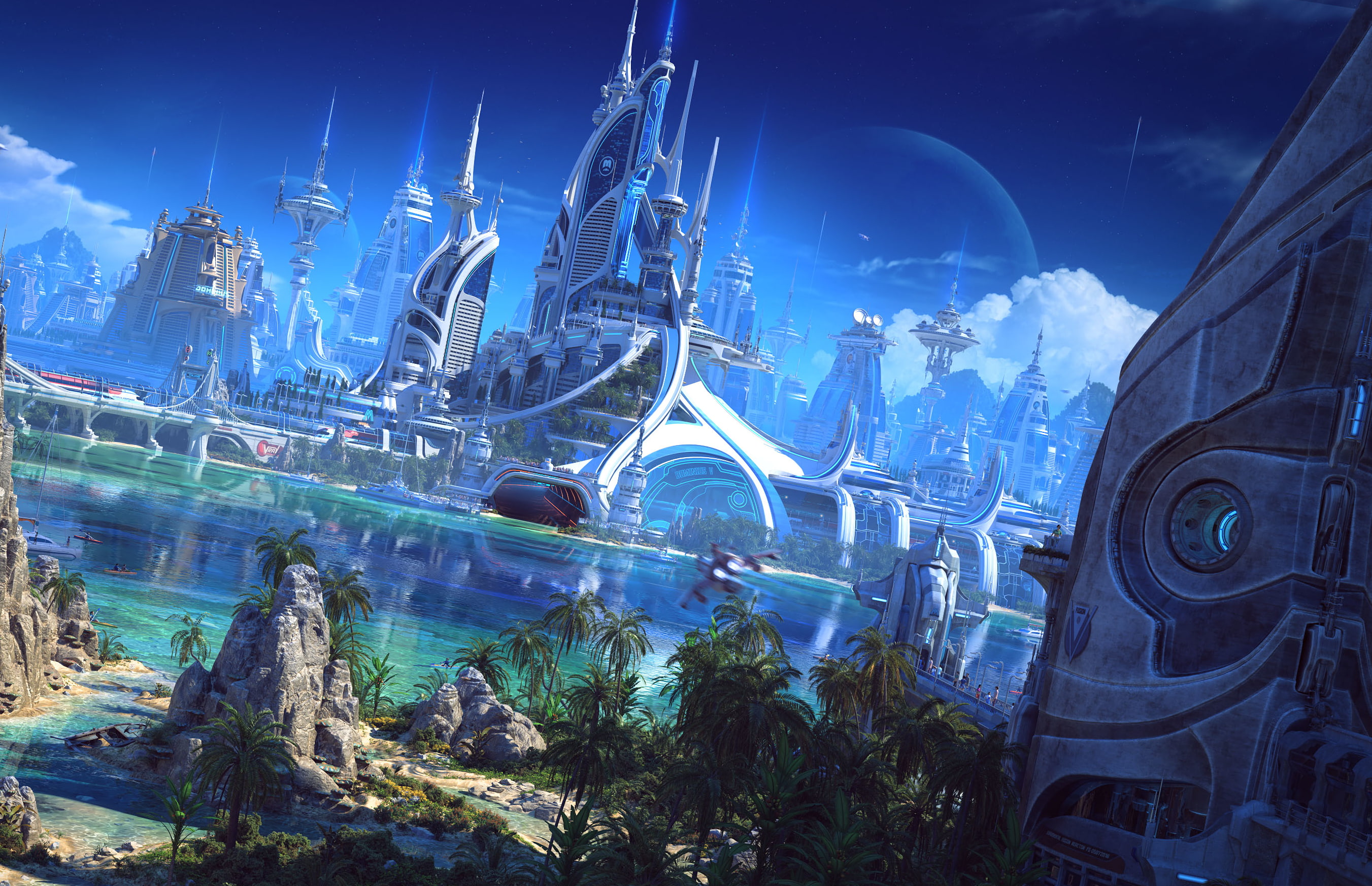 science fiction, cityscape, planet, futuristic city, 2K, artwork, HD Wallpaper