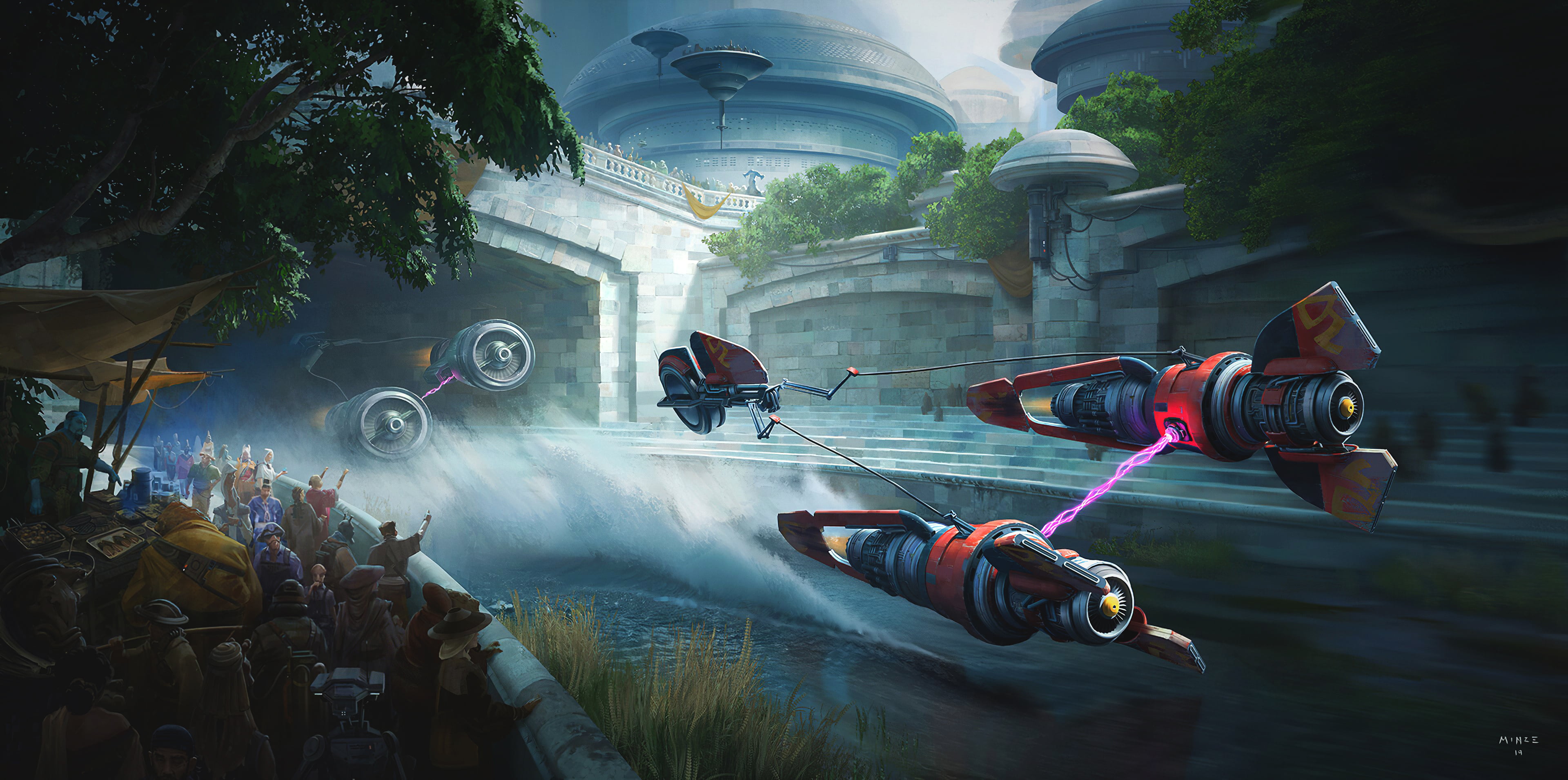 4K, Star Wars, Podrace, canal, Alexander Minze, aircraft, HD Wallpaper