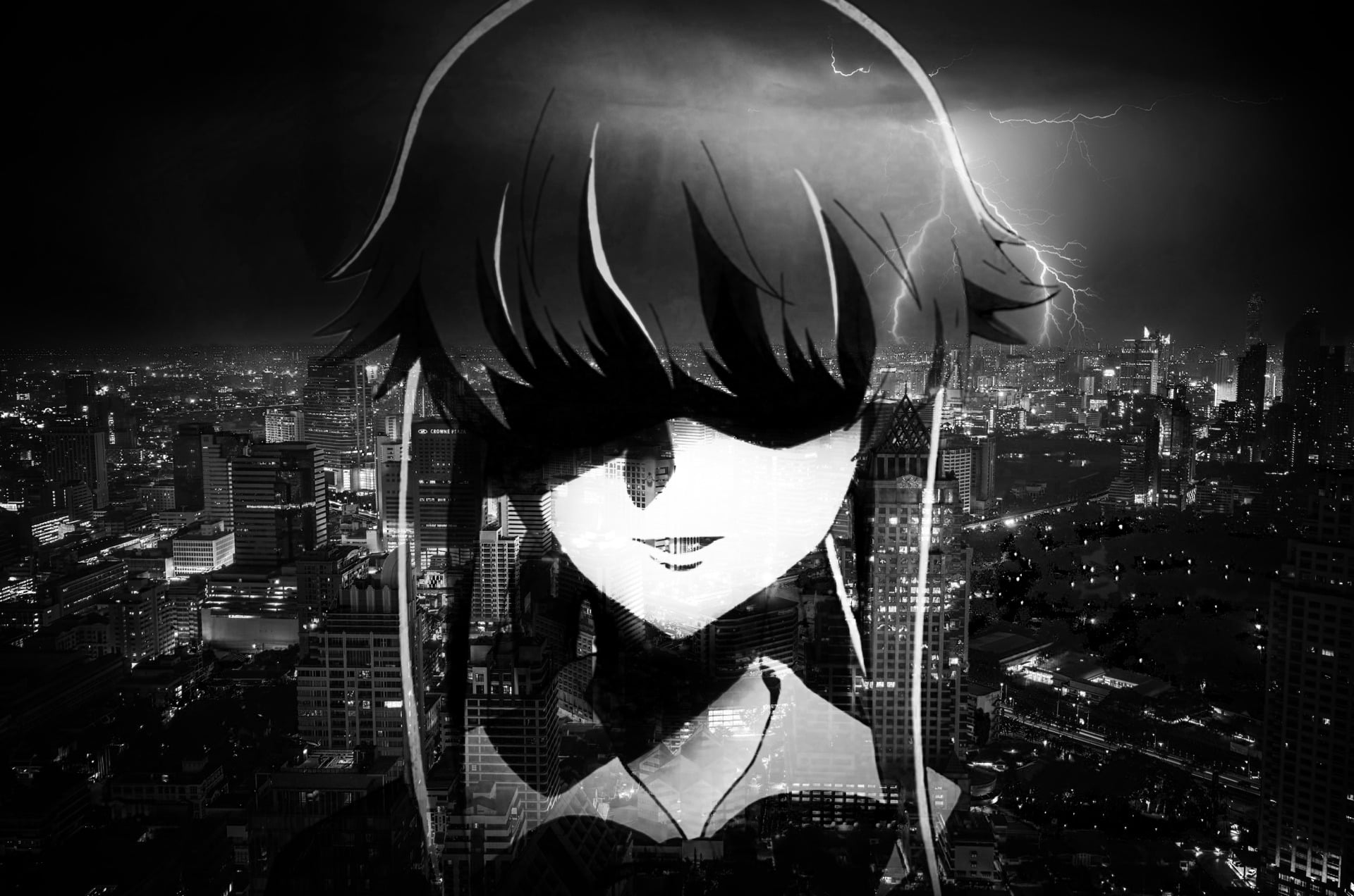 women, architecture, office building exterior, Dark, lifestyles, front view, Yandere, young adult, built structure, adult, night, building, cityscape, multiple exposure, HD Wallpaper