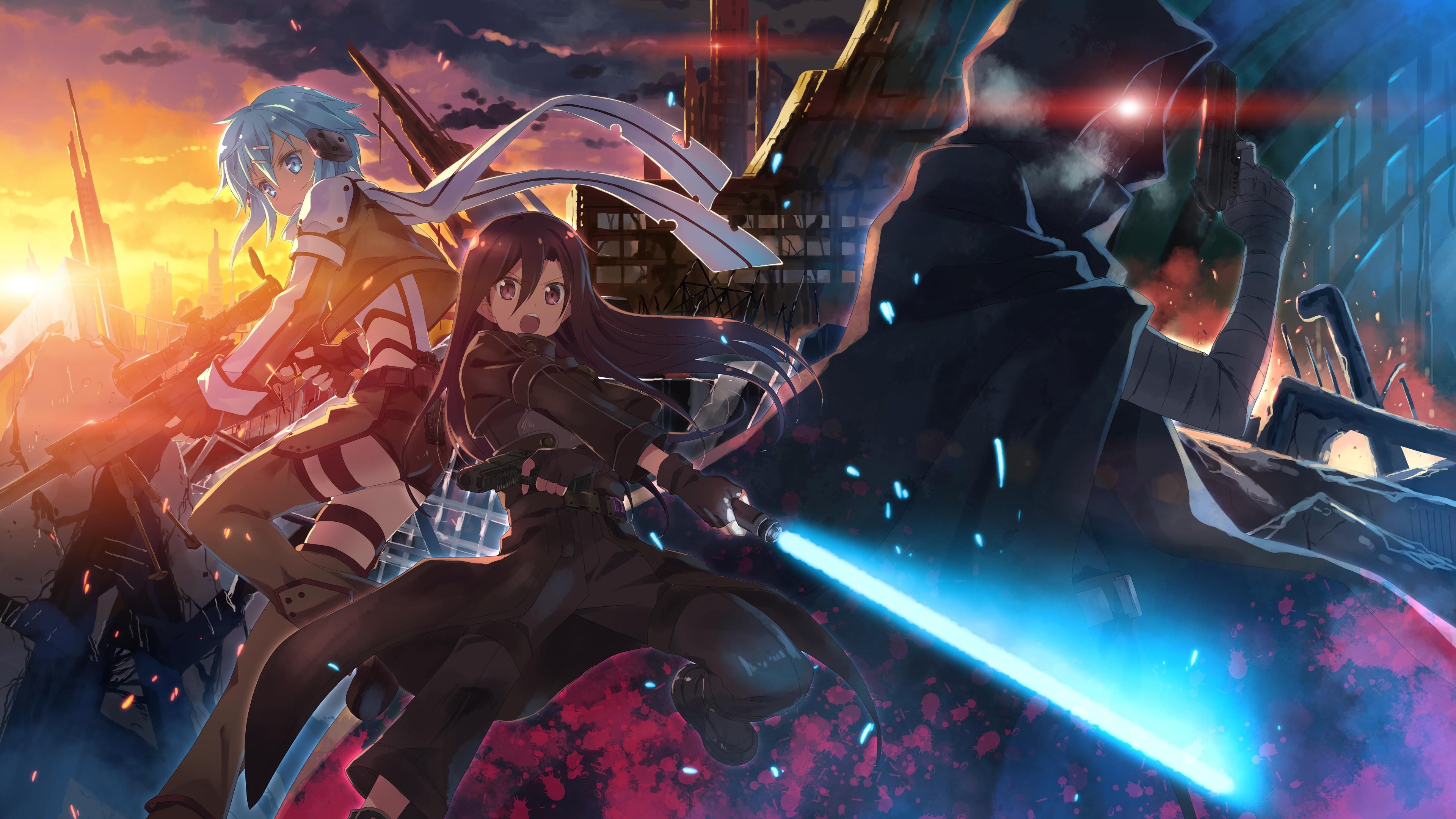 excitement, leisure activity, men, group of people, music, positive emotion, togetherness, night, Asada Shino, fun, character, Kirigaya Kazuto, Sword Art Online, HD Wallpaper