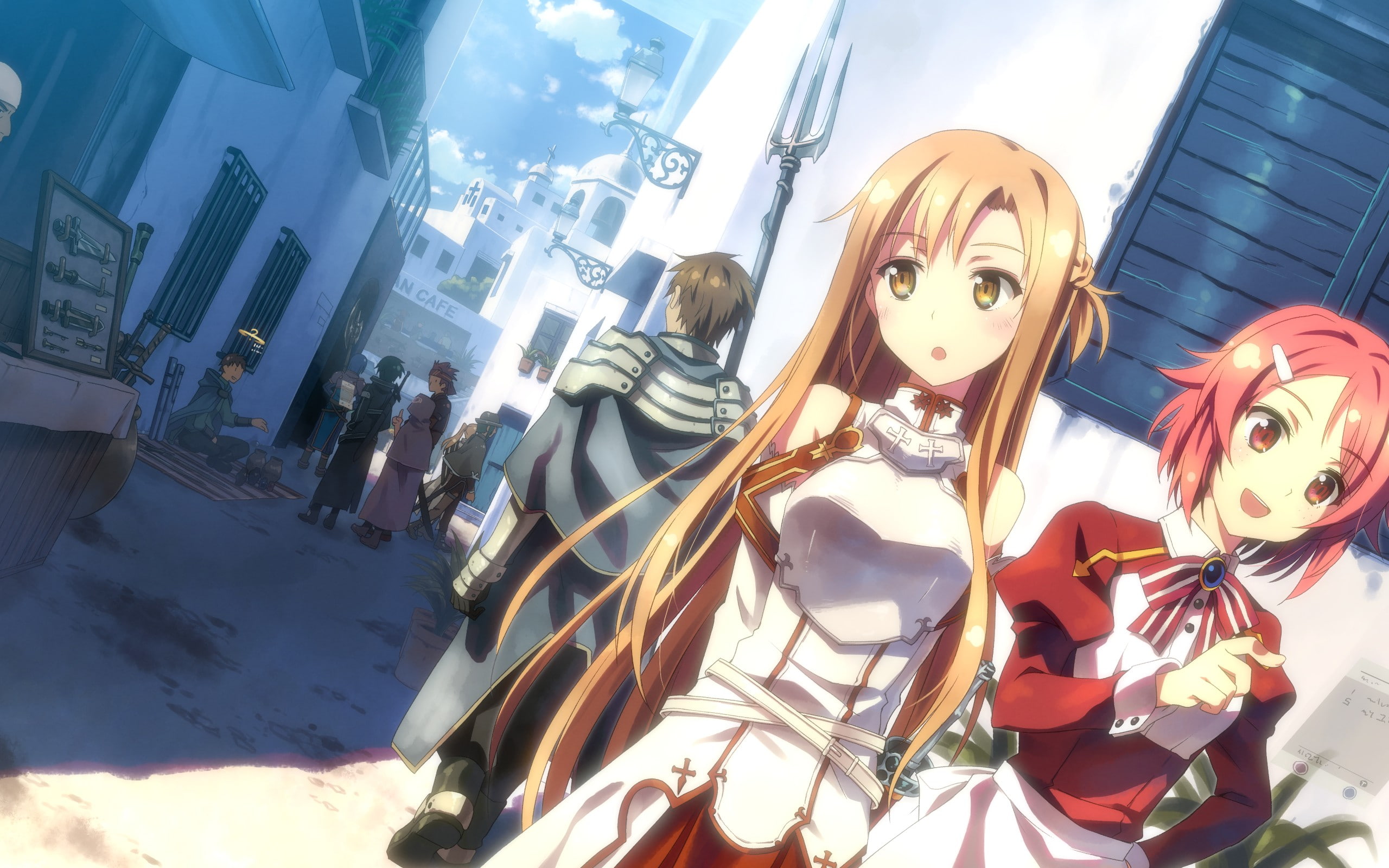 orange eyes, black eyes, fantasy art, 2K, anime girls, Shinozaki Rika, long hair, pink hair, Alicia Rue, Kirigaya Kazuto, anime, Tsuboi Ryotaro, Yuuki Asuna, HD Wallpaper