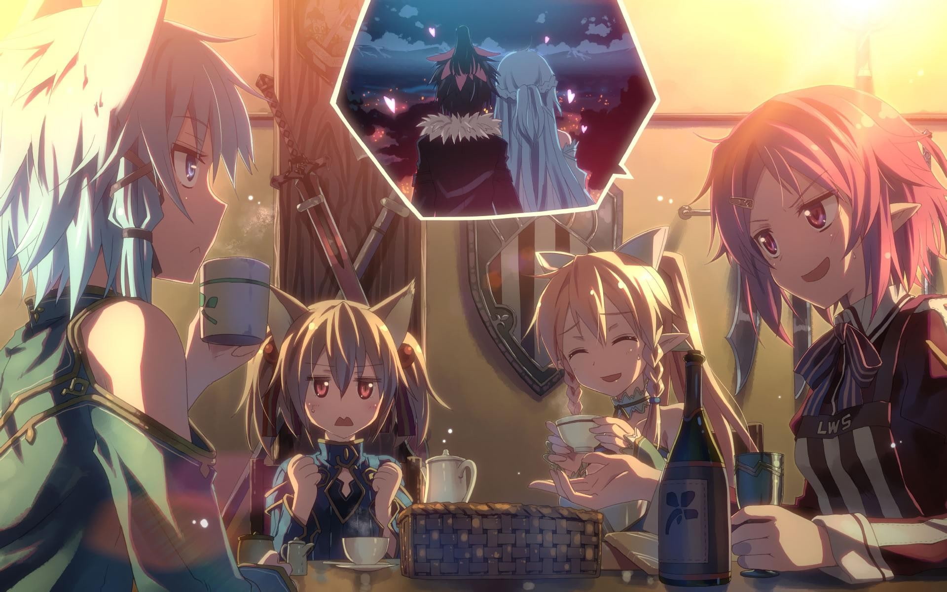 Asada Shino, nekomimi, 1080P, anime girls, Kirigaya Suguha, Yuuki Asuna, anime, Ayano Keiko, Gun Gale Online, Sword Art Online, Kirigaya Kazuto, Shinozaki, HD Wallpaper