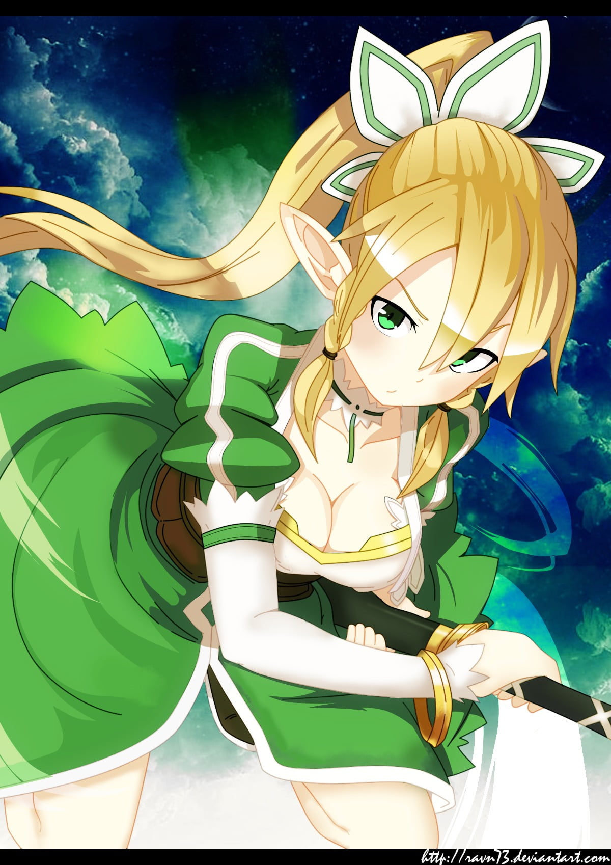 water, cleavage, green color, fantasy, art and craft, day, people, close-up, outdoors, multi colored, blonde, ponytail, Sword Art Online, mask, Kirigaya Suguha, Phone HD Wallpaper