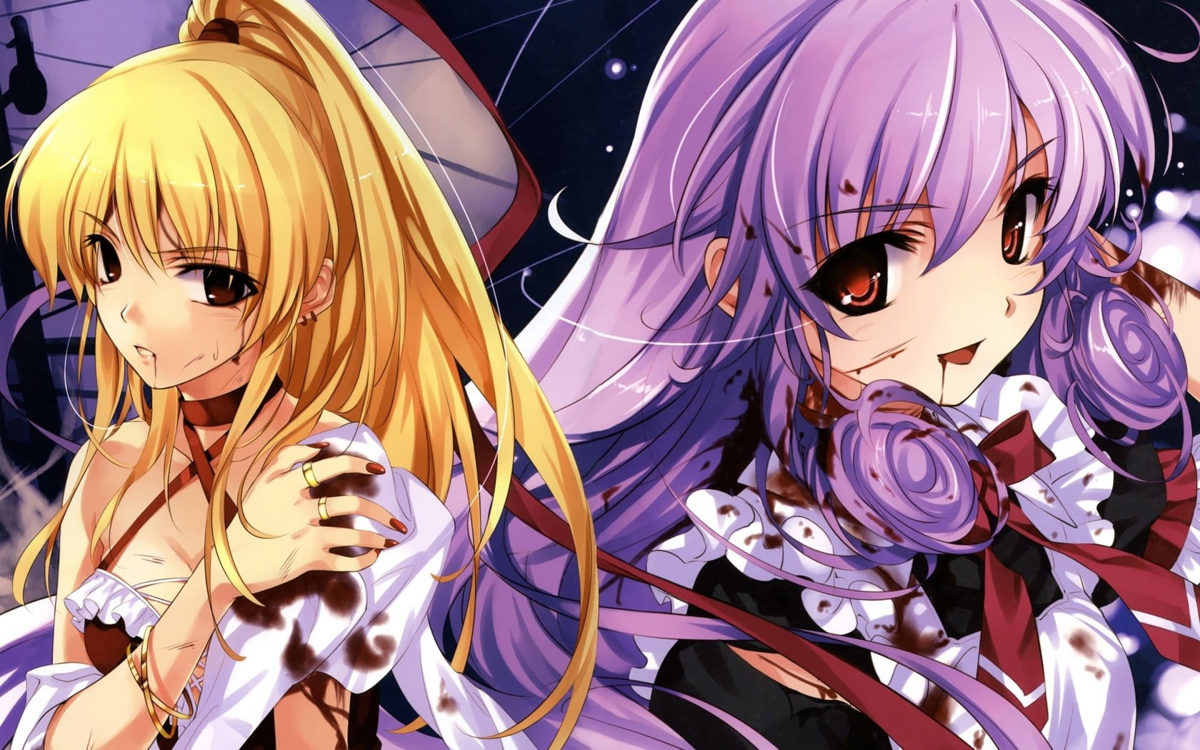 close-up, purple hair, Iris Maria Herbust, red eyes, full frame, spirituality, day, still life, belief, anime, art and craft, creativity, Elizabeth Sophie Gino Klein, HD Wallpaper