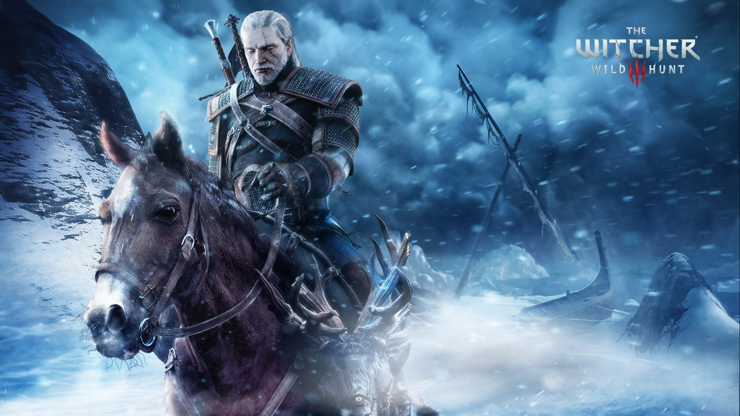 fantasy, rpg, three, Fighting, Dark, 2560x1440 px, warrior, action, Hunt, Witcher, wild, 3, 2K, HD Wallpaper