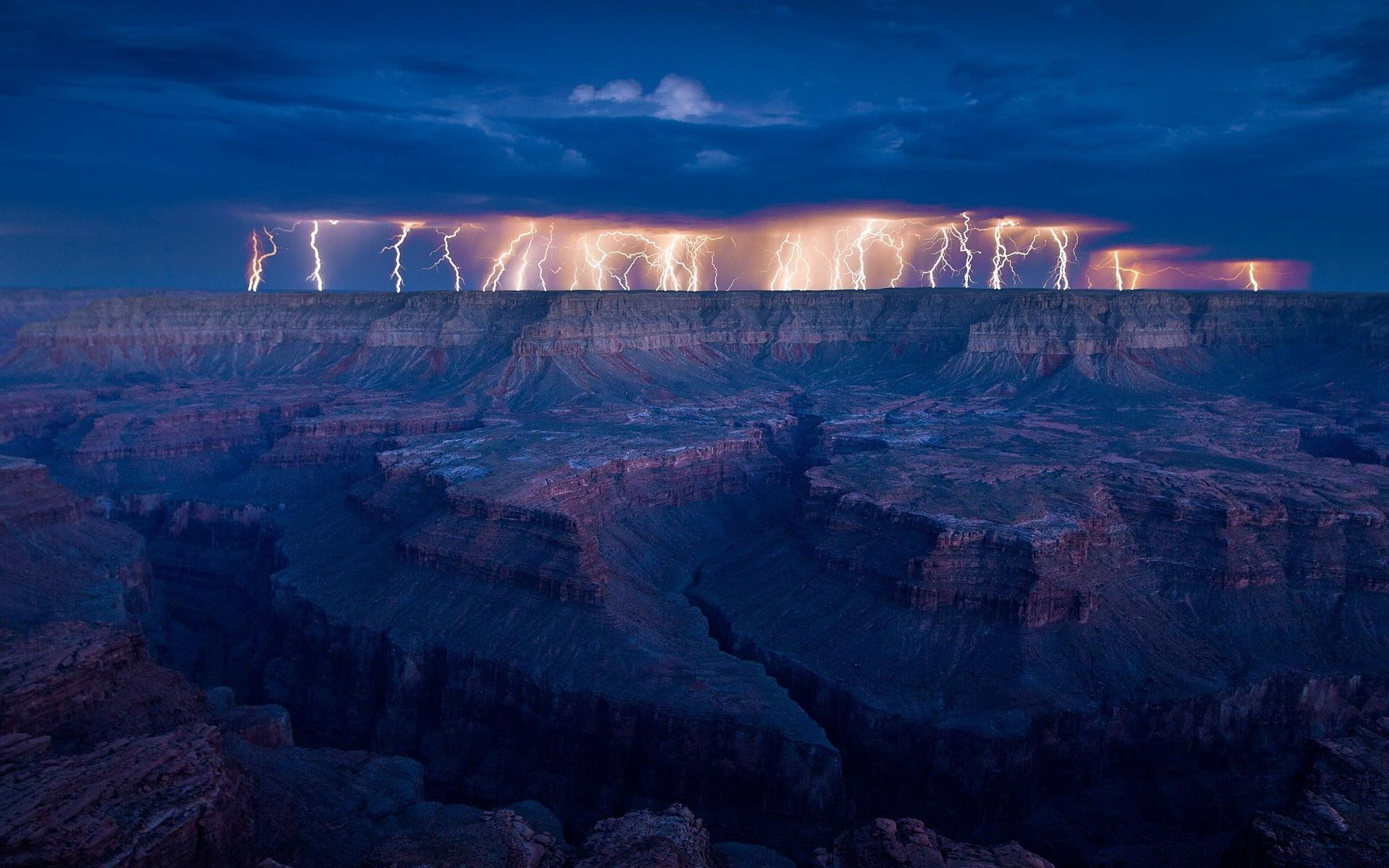 thunderstorm, lightning, storms, nature, thunder, canyon, grand canyon, gr, nature and landscapes, 1080P, HD Wallpaper