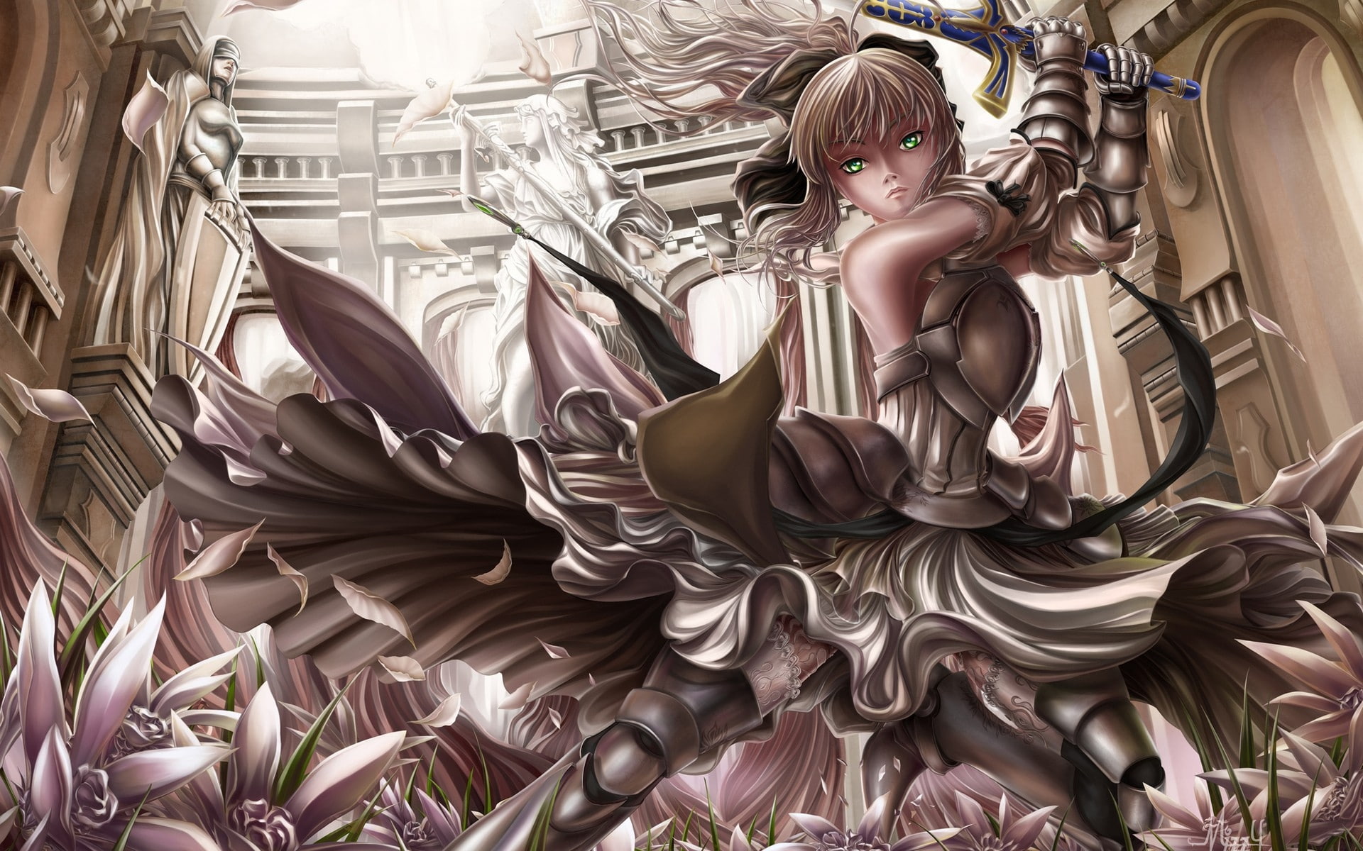 series, saber, stay, night, unlimited, swords, hd, fatestay, Fate/stay Night, art, codes, lily, girls, anime, Church, fate, 1080P, HD Wallpaper