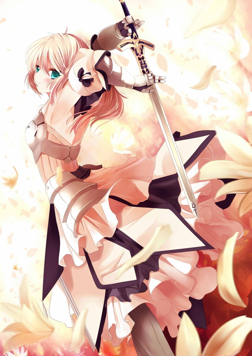 720P, blondes, night, anime, eyes, unlimited, art, fate, tarzan, Fate/stay Night, codes, armor, excalibur, weapons, green, stay, fatestay, fantasy, hd, Phone HD Wallpaper
