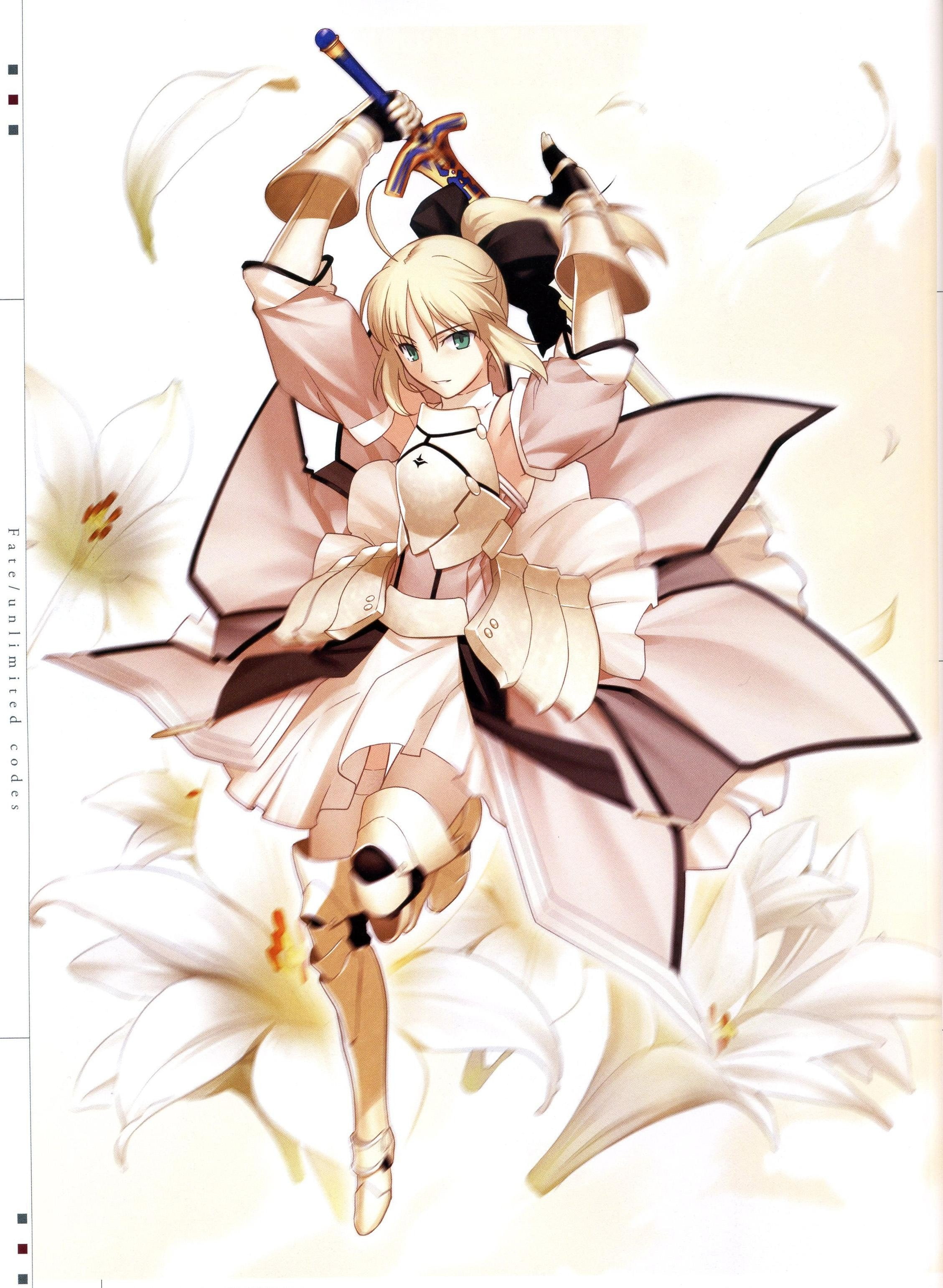 saber, characters, fate, series, art, artwork, 2K, lily, unlimited, sleeves, codes, concept, detached, anime, Phone HD Wallpaper