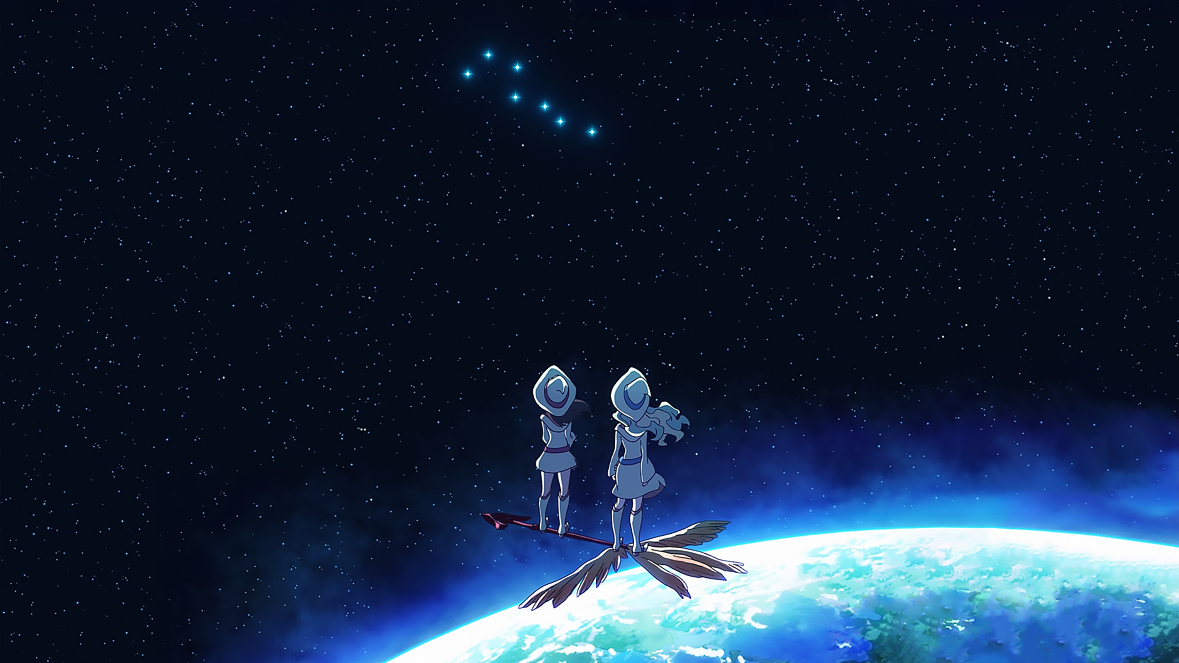 cold temperature, full length, adventure, people, digital composite, star, nature, sport, illuminated, scenics - nature, lifestyles, winter, outdoors, Little Witch Academia, HD Wallpaper