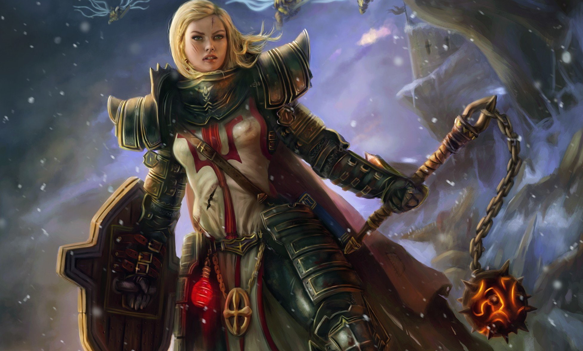 Iii, arts, art, Diablo, souls, weapons, crusader, of, girl, 1080P, reaper, shield, armor, HD Wallpaper