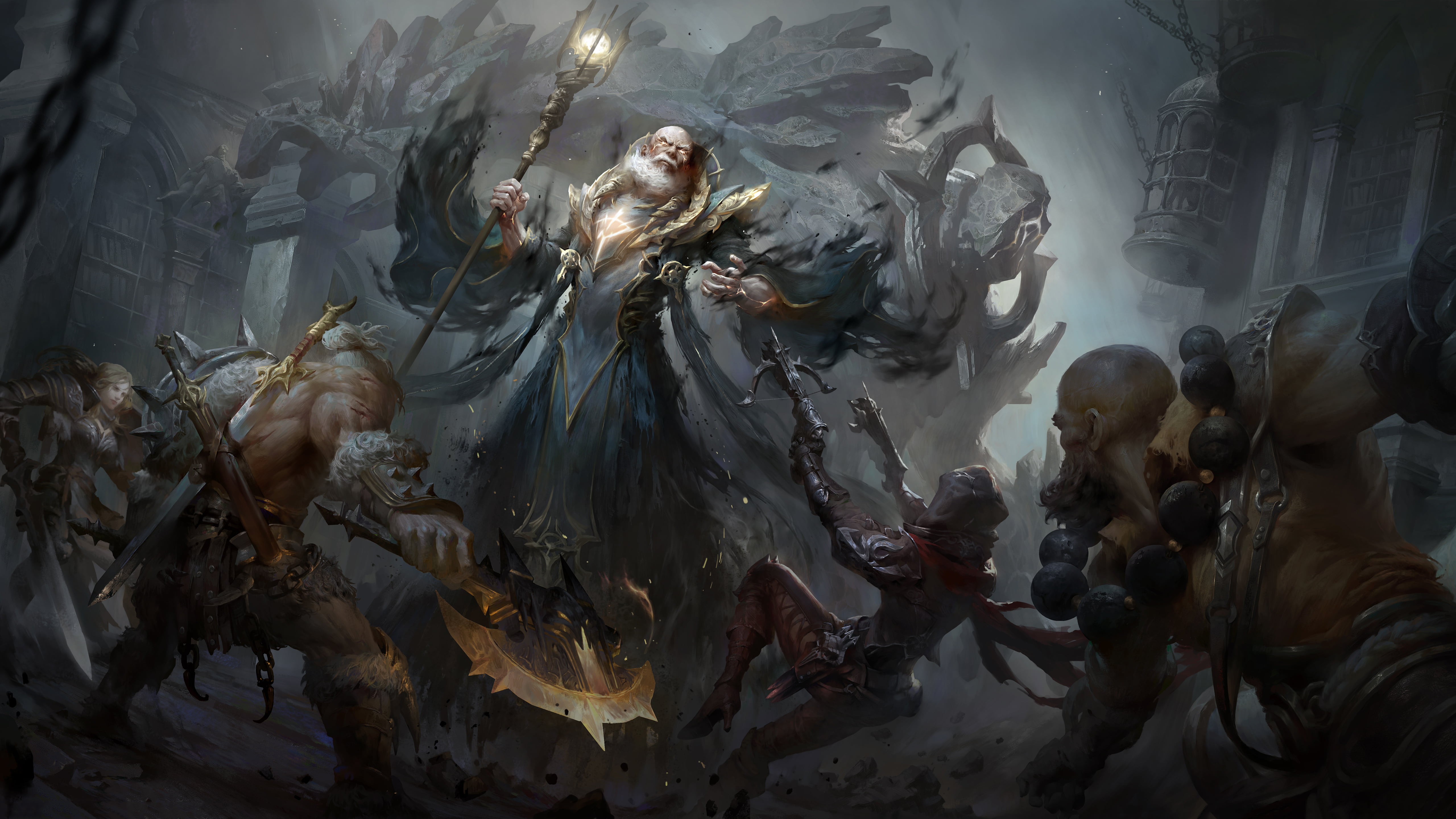 Monk (Diablo), Demon Hunter, Blizzard Entertainment, Barbarian, video game art, Diablo, Diablo III, artwork, 5K, digital art, video games, Crusader (Diablo, HD Wallpaper