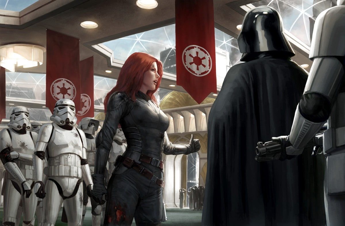 Mara Jade, Darth Vader, artwork, 480P, stormtrooper, Star Wars, HD Wallpaper