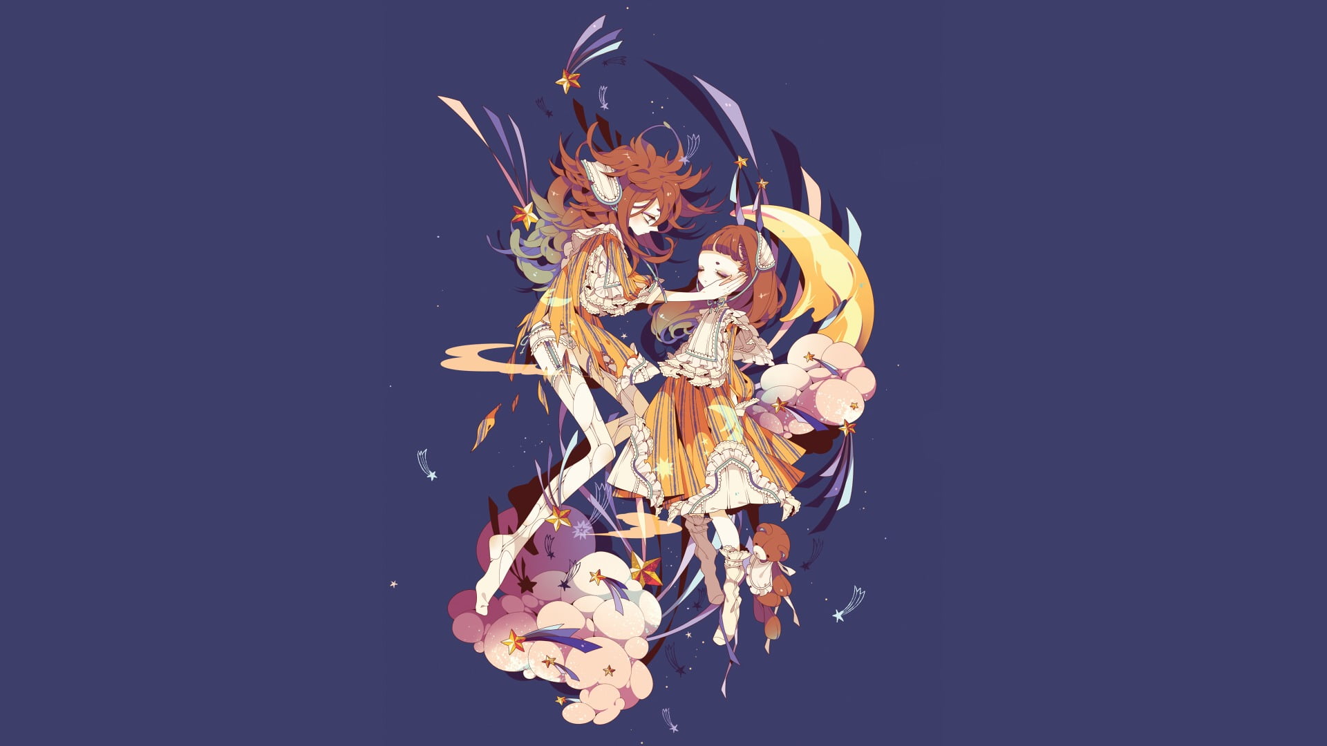 loli, yellow, no people, petal, food, Pixiv Fantasia, anime, misfortune, flying, studio shot, flower, black background, destruction, multi colored, freshness, HD Wallpaper