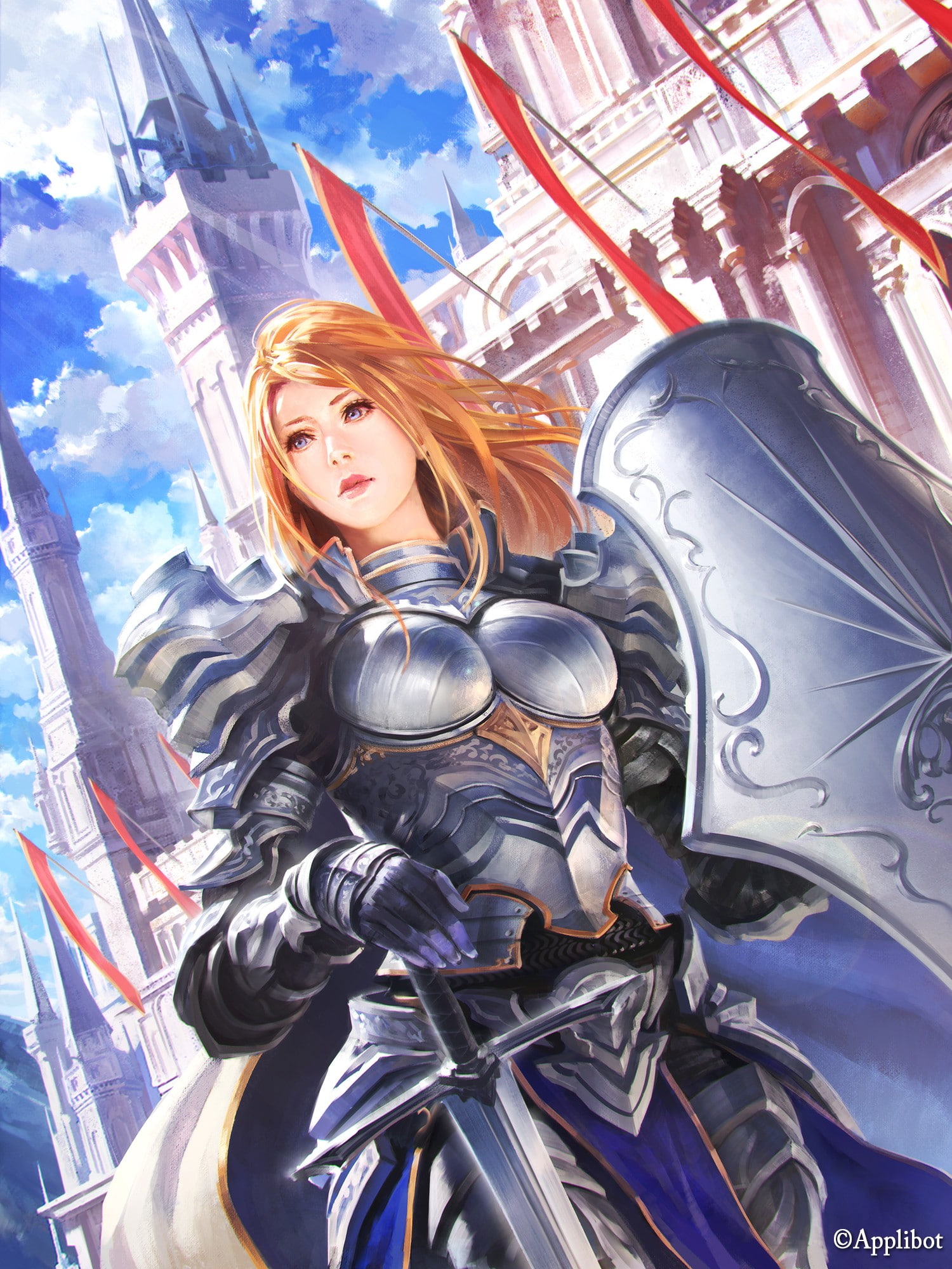 1080P, anime, anime girls, armor, sword, short hair, Phone HD Wallpaper